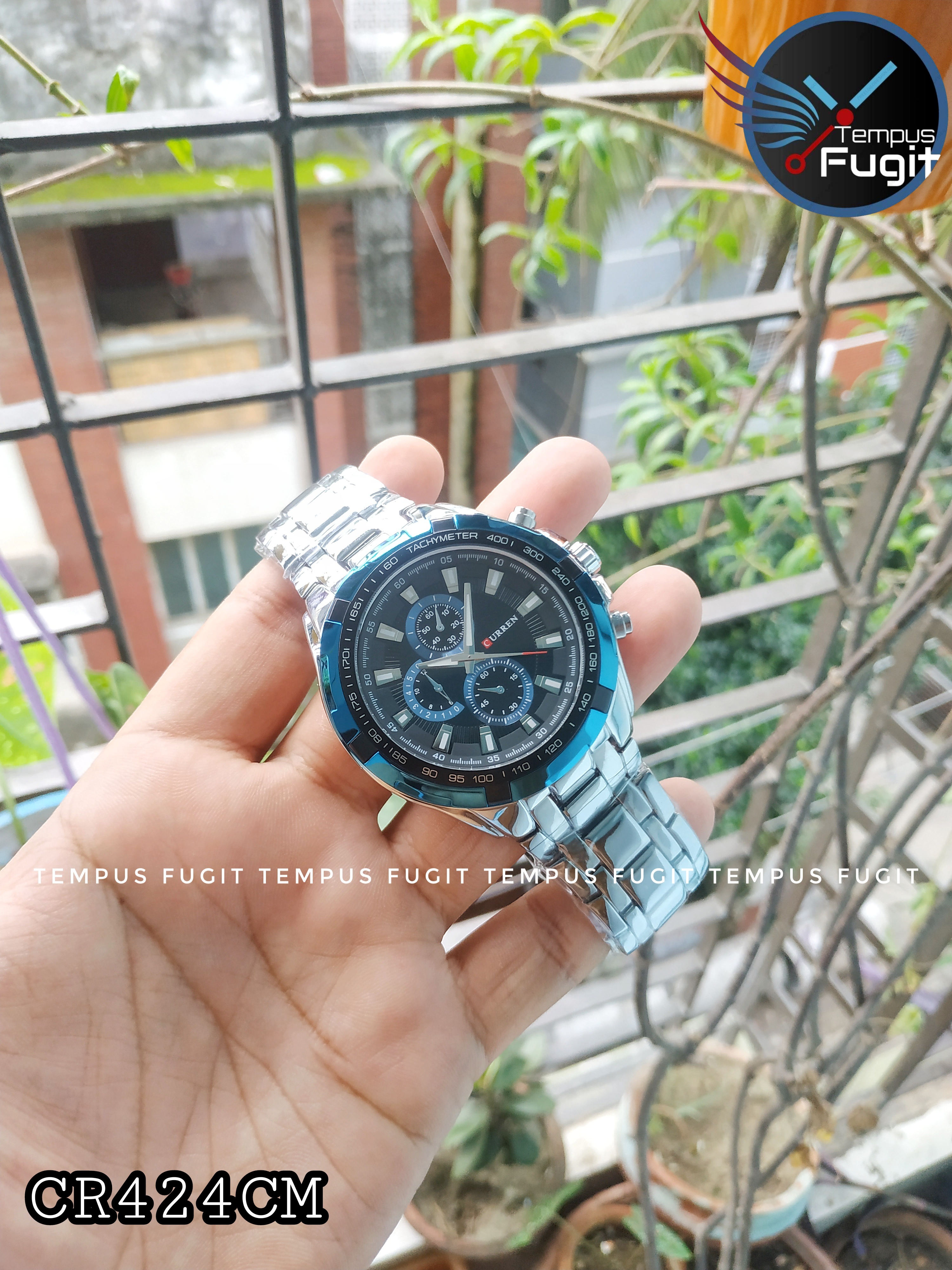 Curren 8023 Gents Watch- Blue Dial with Silver Markings- Blue Bezel- Silver Chain- TF Code CR424CM_img_1