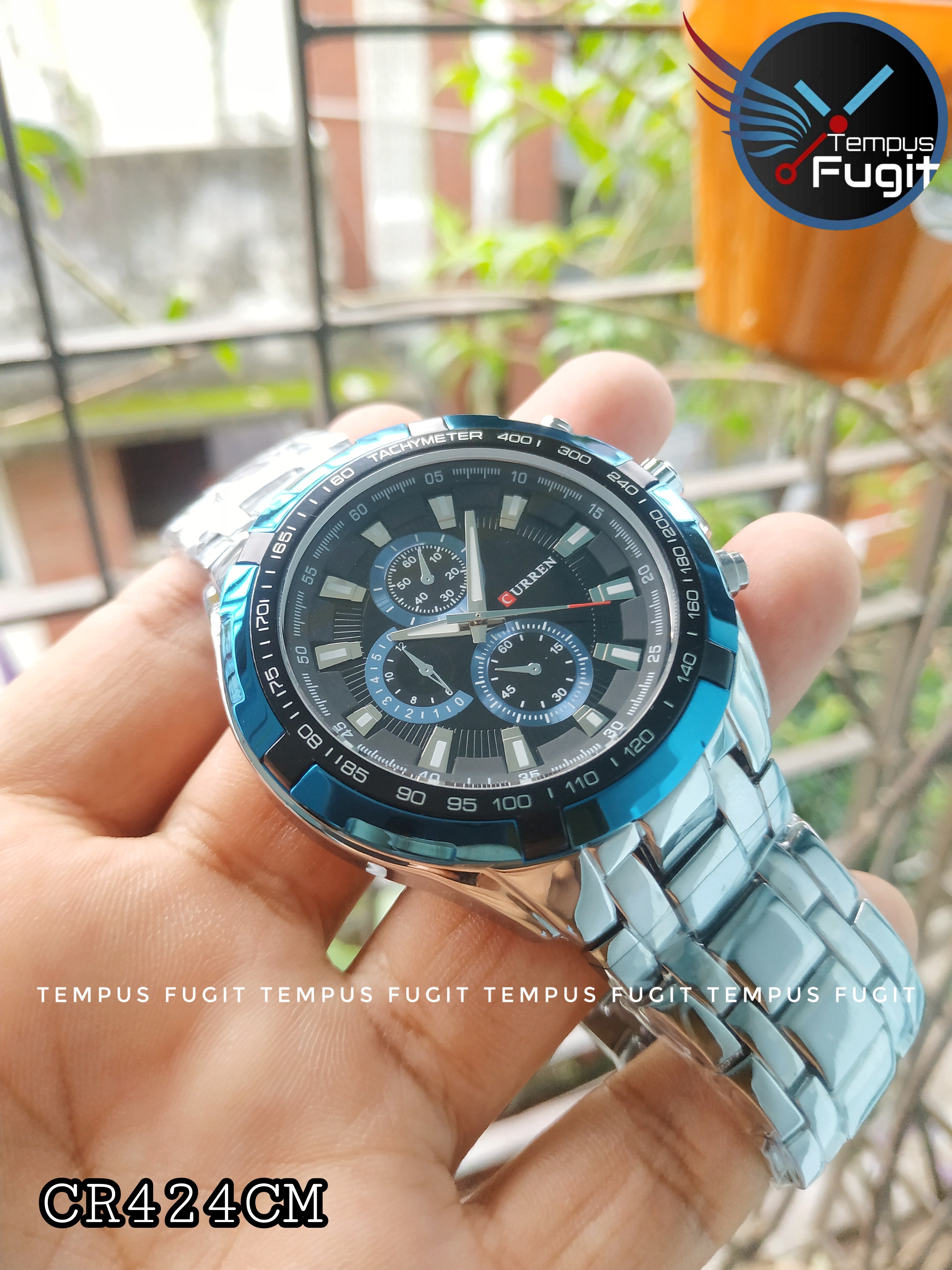 Curren 8023 Gents Watch- Blue Dial with Silver Markings- Blue Bezel- Silver Chain- TF Code CR424CM_img_2