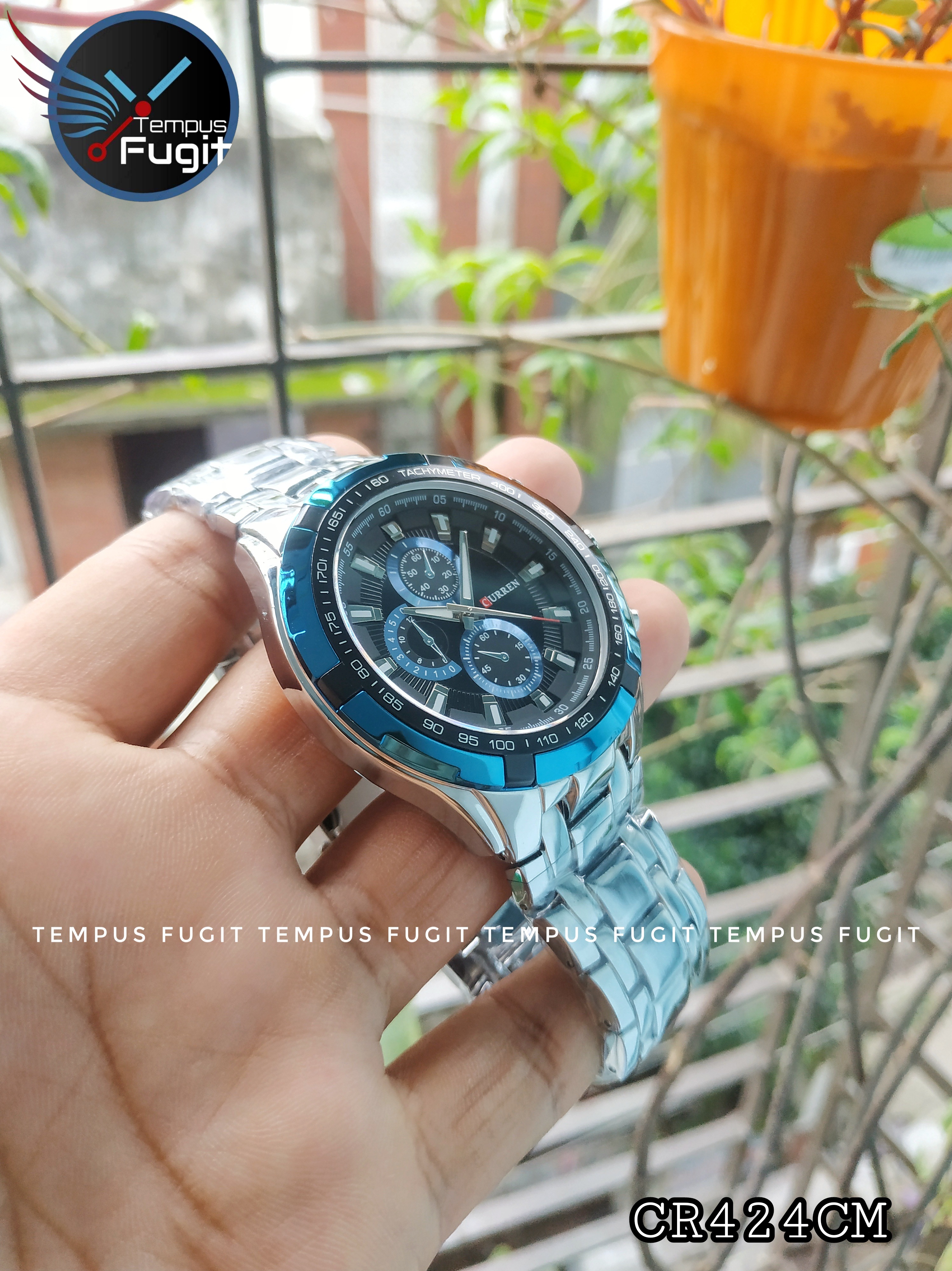 Curren 8023 Gents Watch- Blue Dial with Silver Markings- Blue Bezel- Silver Chain- TF Code CR424CM_img_3