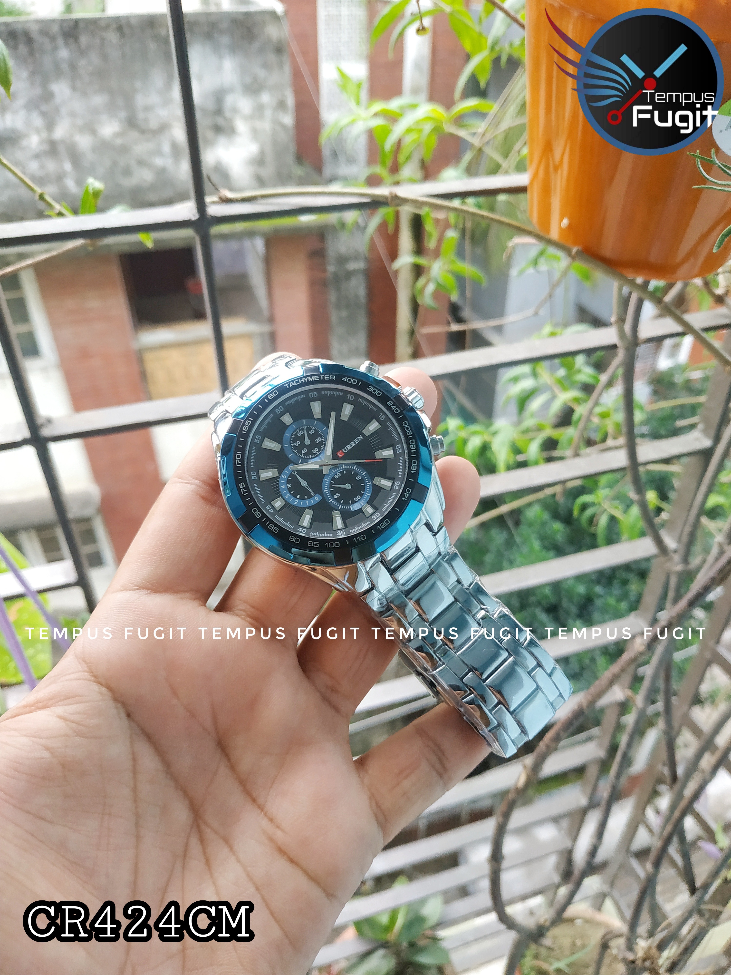 Curren 8023 Gents Watch- Blue Dial with Silver Markings- Blue Bezel- Silver Chain- TF Code CR424CM_img_4
