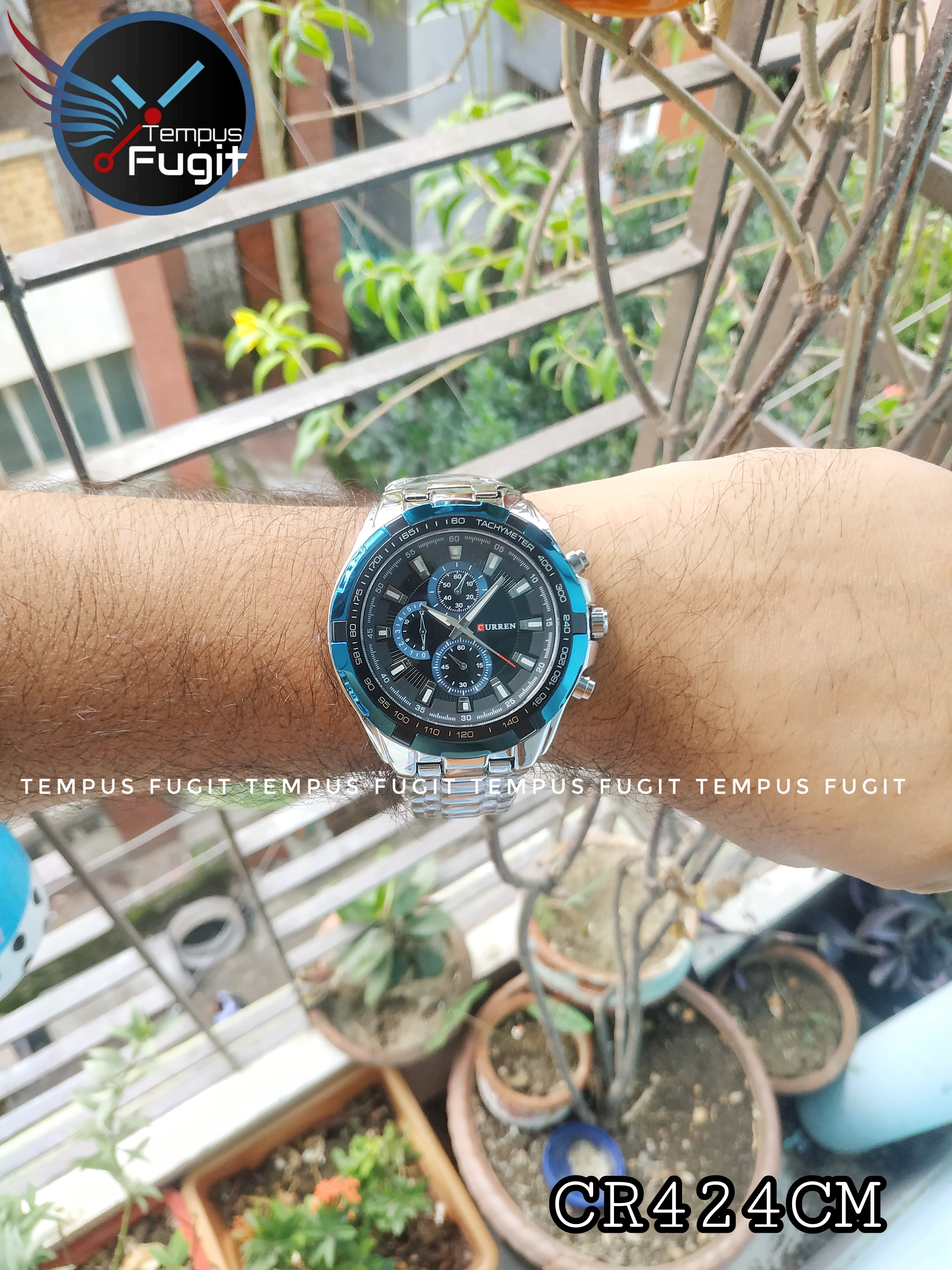 Curren 8023 Gents Watch- Blue Dial with Silver Markings- Blue Bezel- Silver Chain- TF Code CR424CM_img_5