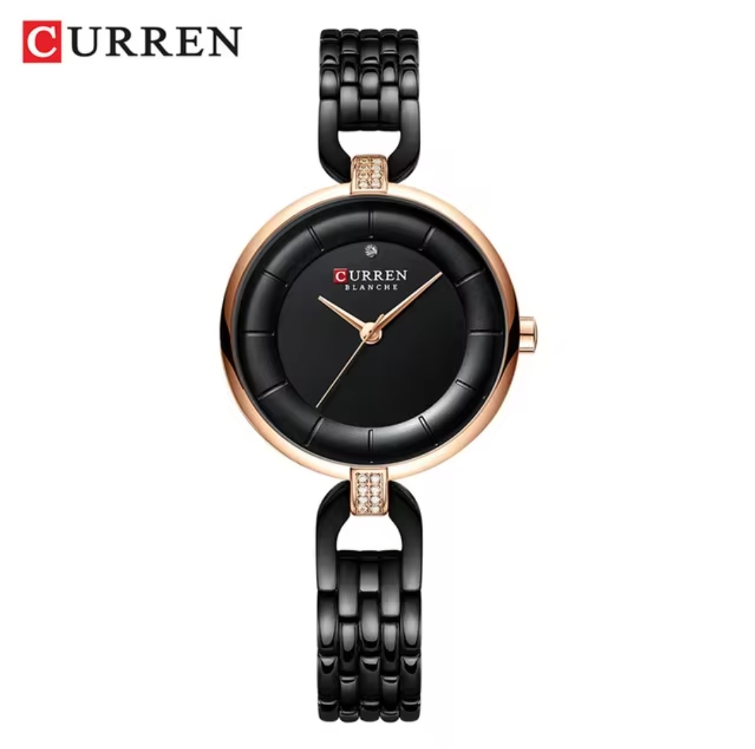 Curren 9052 Ladies Watch - Black Dial- Rose Golden Bezel- Black Chain- TF Code CR304CF_img_0