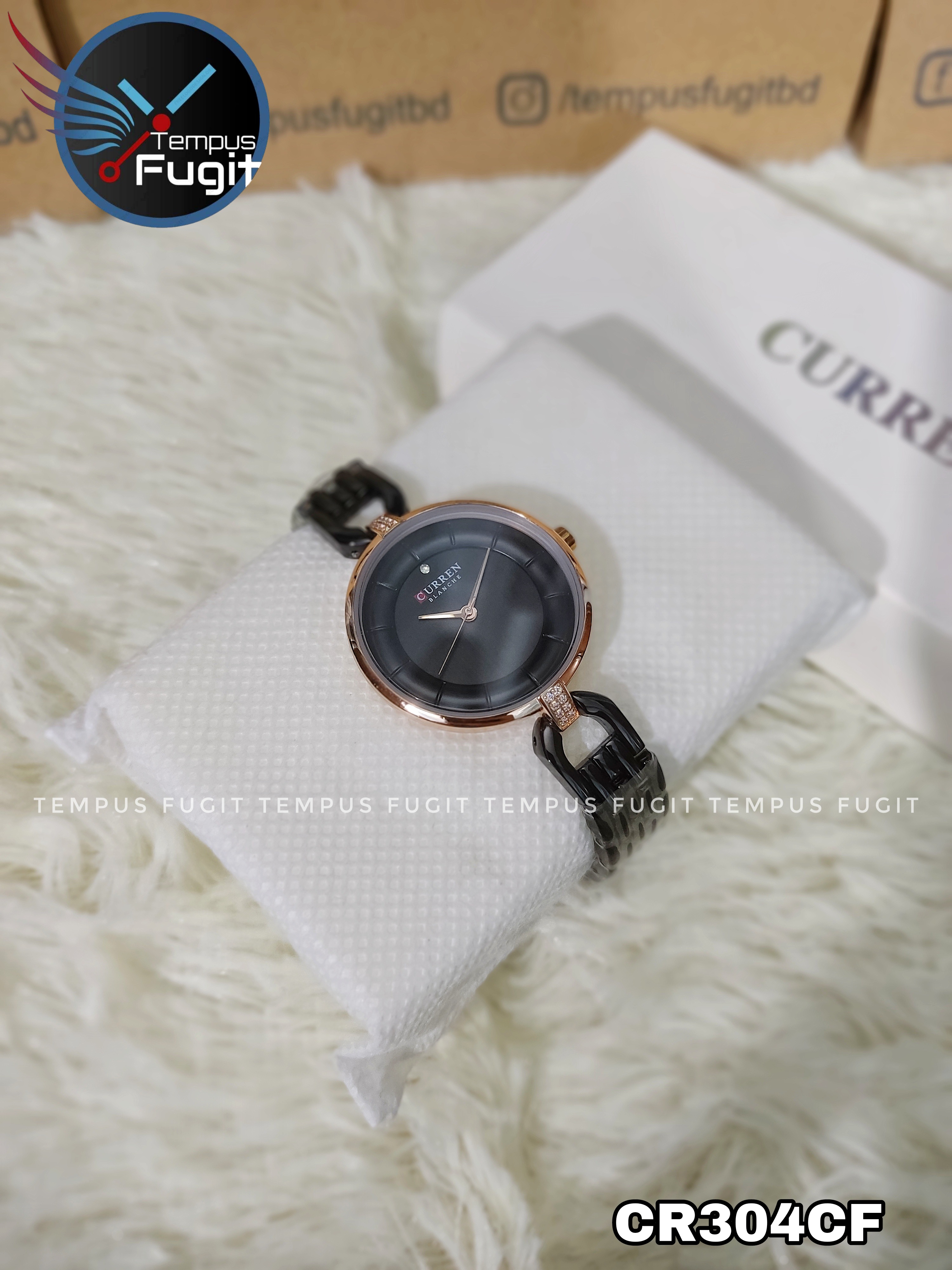 Curren 9052 Ladies Watch - Black Dial- Rose Golden Bezel- Black Chain- TF Code CR304CF_img_2