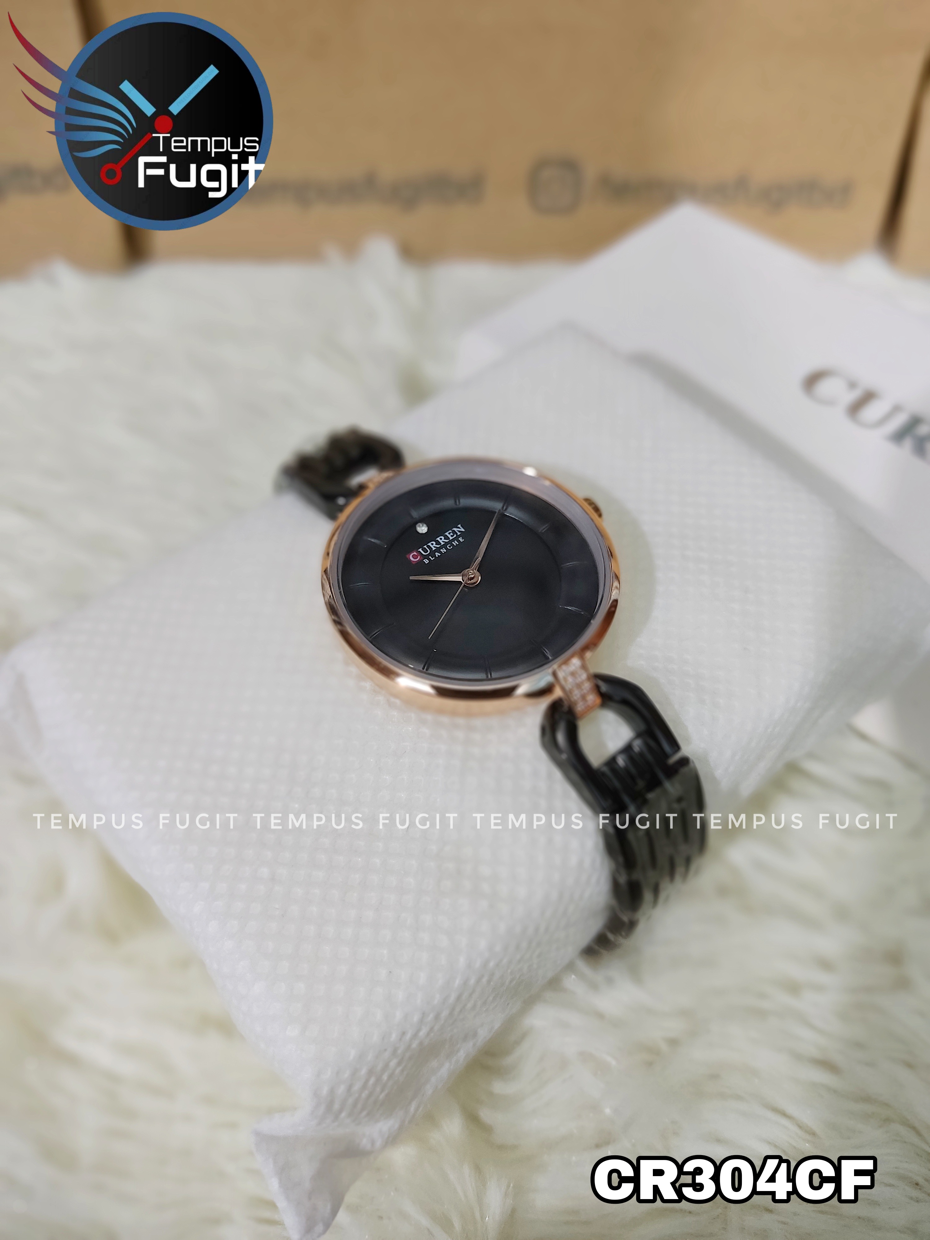 Curren 9052 Ladies Watch - Black Dial- Rose Golden Bezel- Black Chain- TF Code CR304CF_img_3