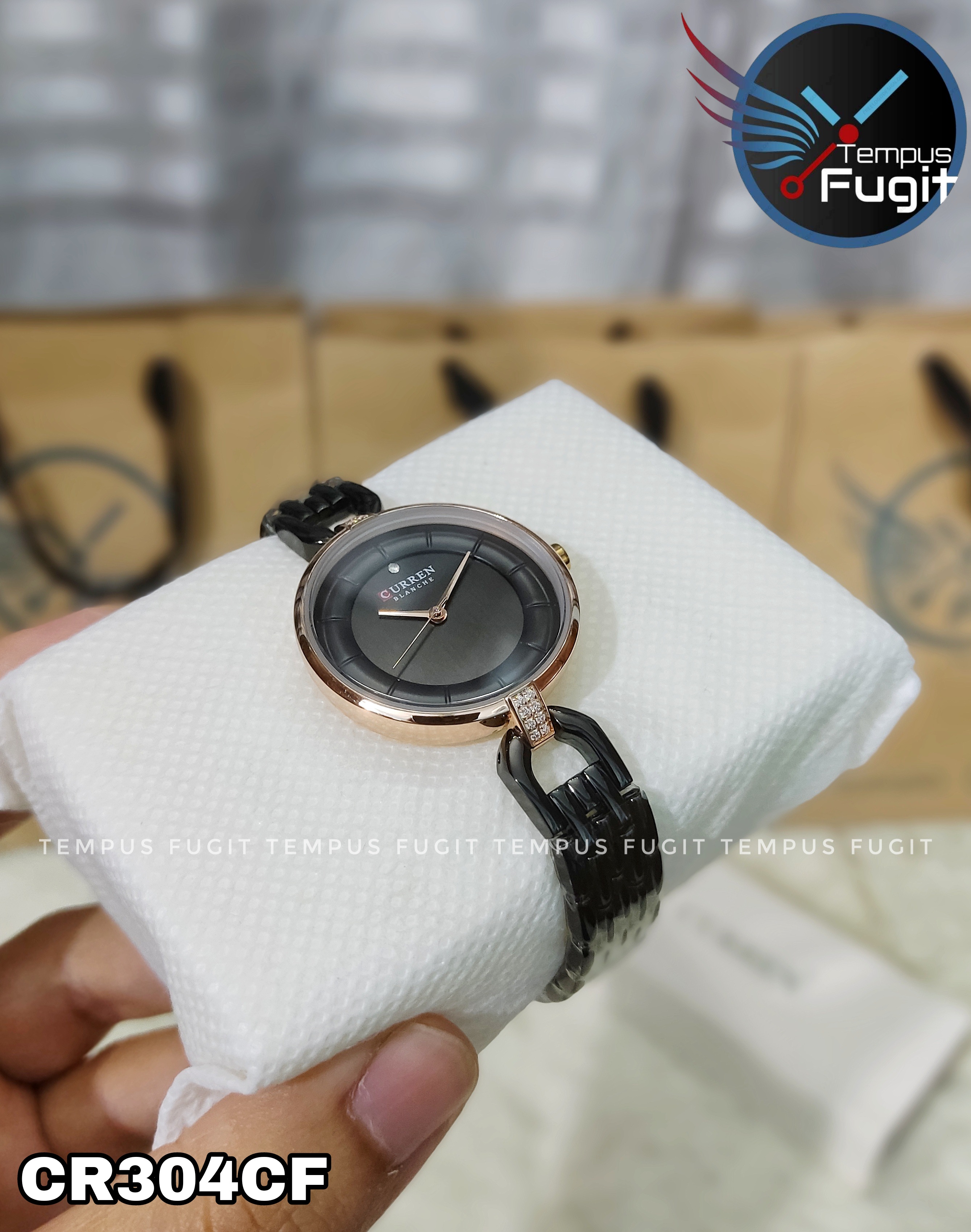 Curren 9052 Ladies Watch - Black Dial- Rose Golden Bezel- Black Chain- TF Code CR304CF_img_4