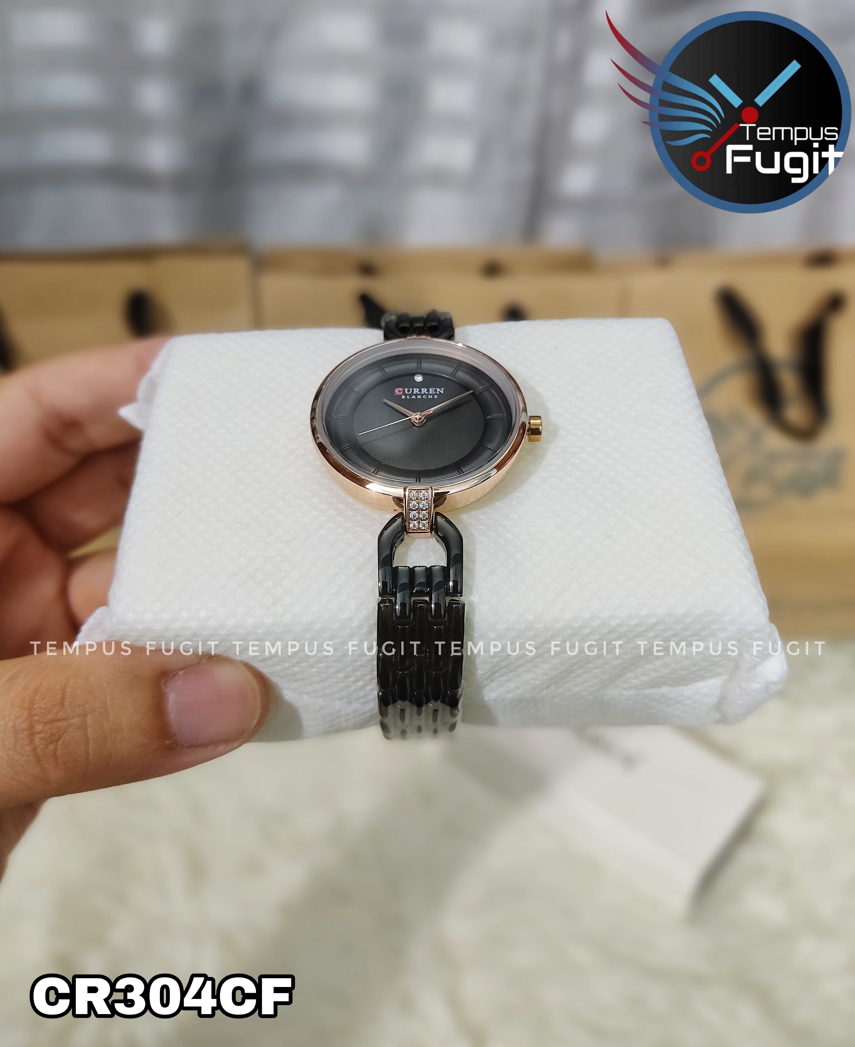 Curren 9052 Ladies Watch - Black Dial- Rose Golden Bezel- Black Chain- TF Code CR304CF_img_5