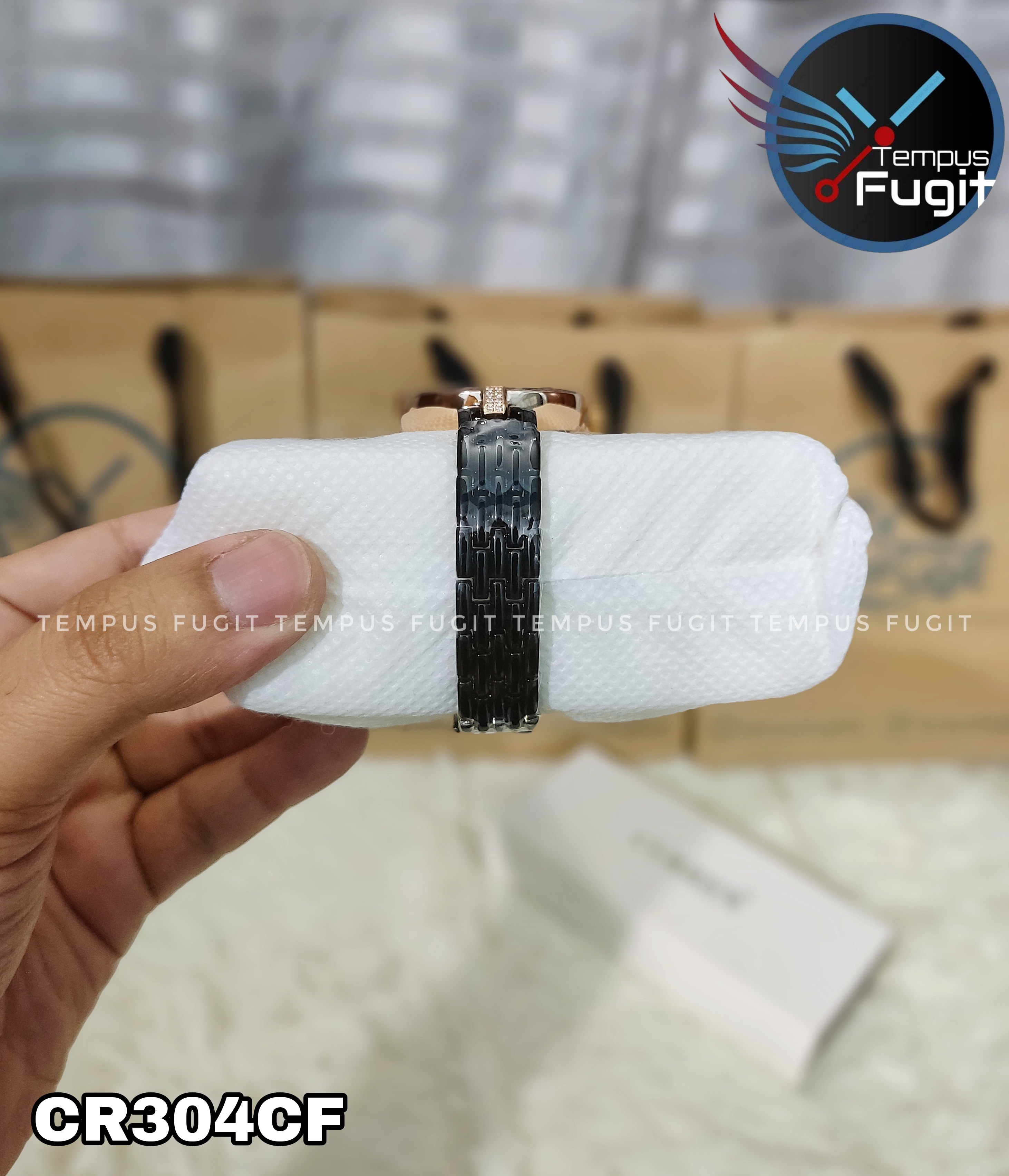 Curren 9052 Ladies Watch - Black Dial- Rose Golden Bezel- Black Chain- TF Code CR304CF_img_6