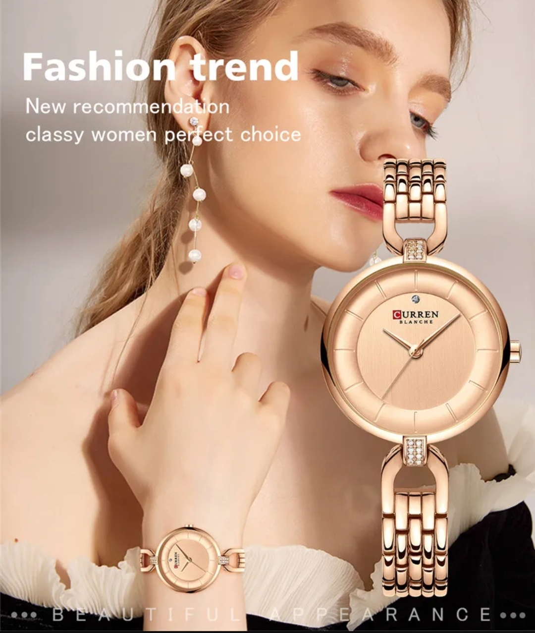 Curren 9052 Ladies Watch - Rose Golden Dial- Rose Golden Bezel- Rose Golden Chain- TF Code CR212CF_img_2