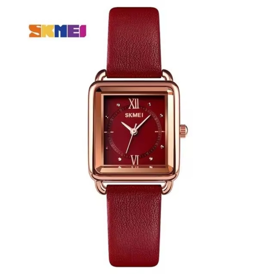 Skmei 1702 3D Glass Square Shaped Ladies Watch - Maroon Dial- Rose Golden Bezel- Maroon Belt- TF Code SK239BF_img_0