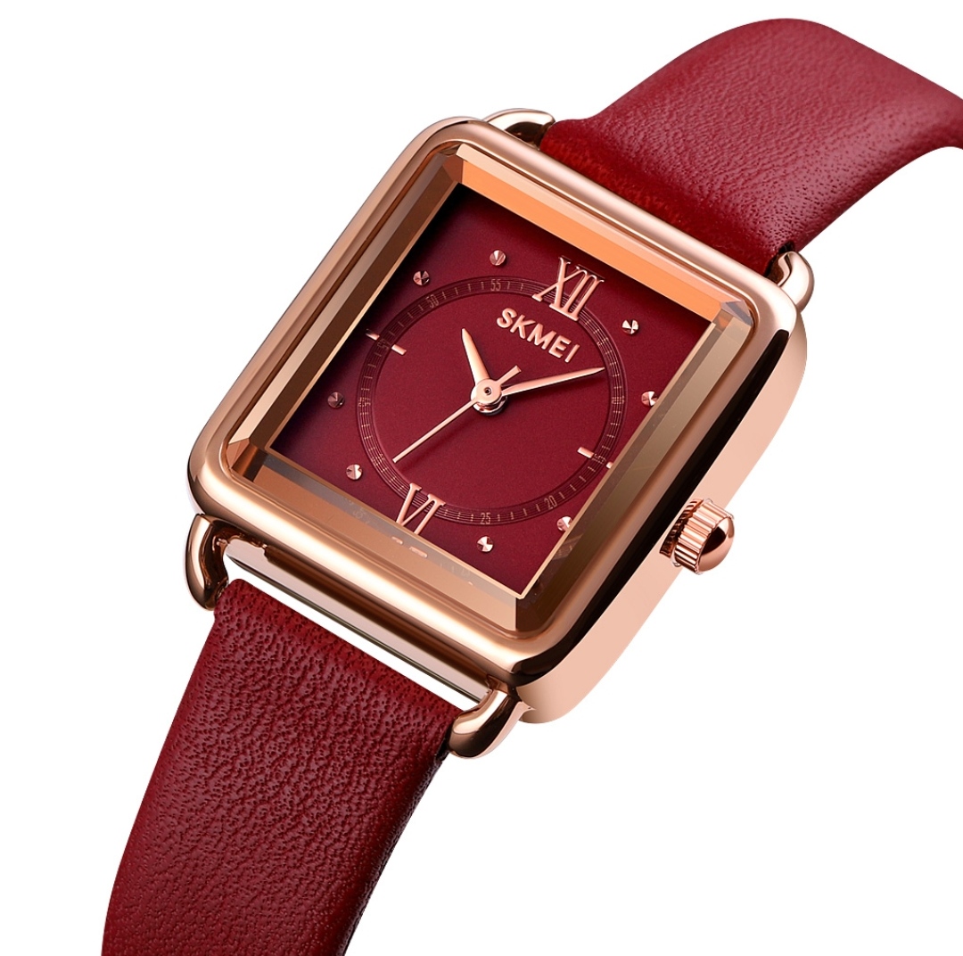 Skmei 1702 3D Glass Square Shaped Ladies Watch - Maroon Dial- Rose Golden Bezel- Maroon Belt- TF Code SK239BF_img_1