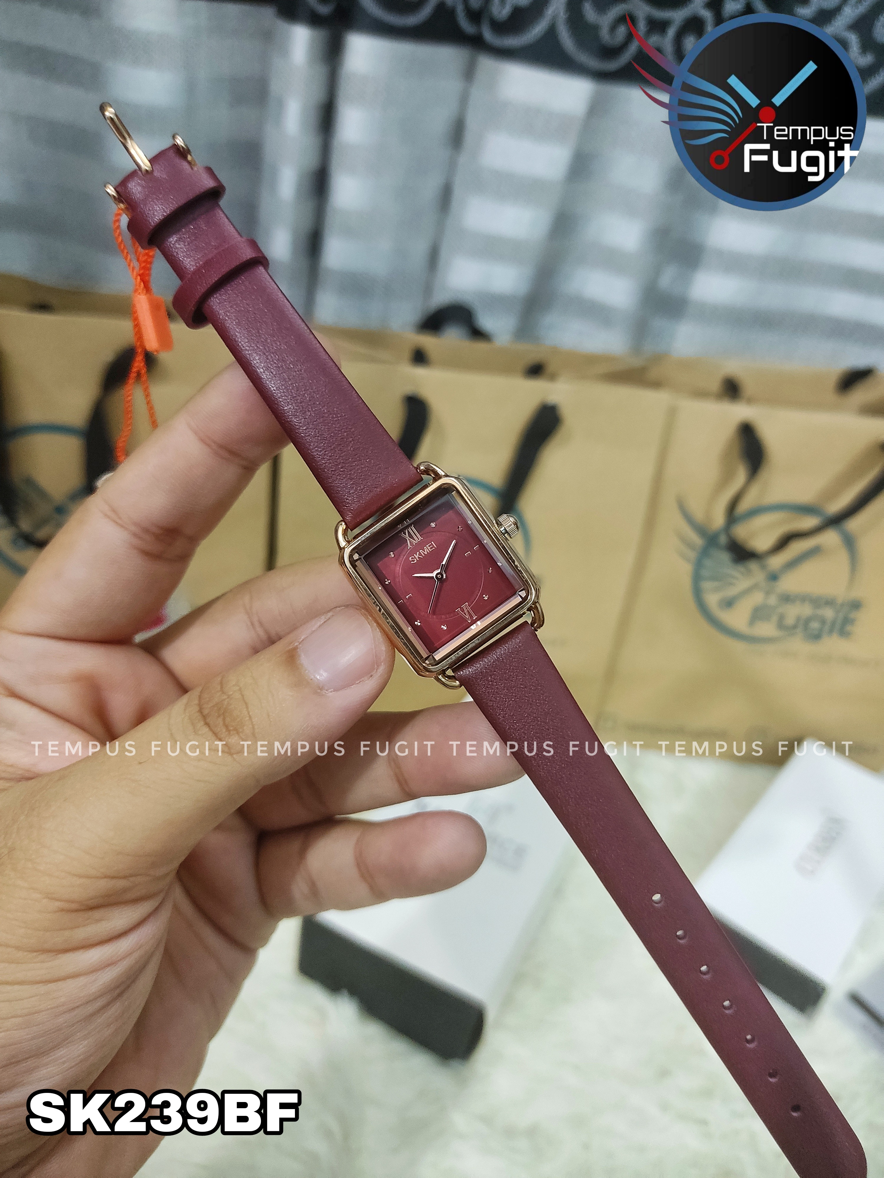 Skmei 1702 3D Glass Square Shaped Ladies Watch - Maroon Dial- Rose Golden Bezel- Maroon Belt- TF Code SK239BF_img_3