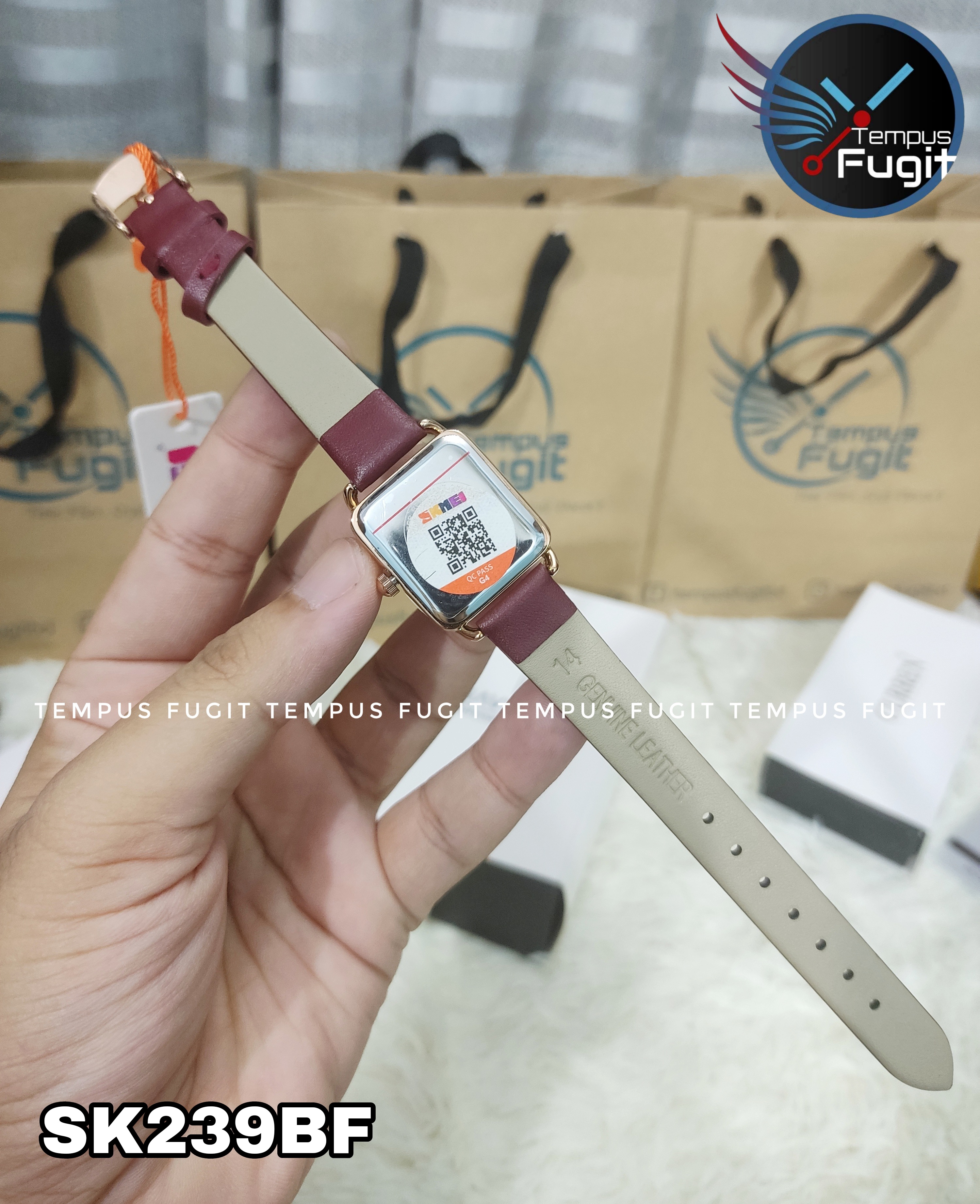 Skmei 1702 3D Glass Square Shaped Ladies Watch - Maroon Dial- Rose Golden Bezel- Maroon Belt- TF Code SK239BF_img_5