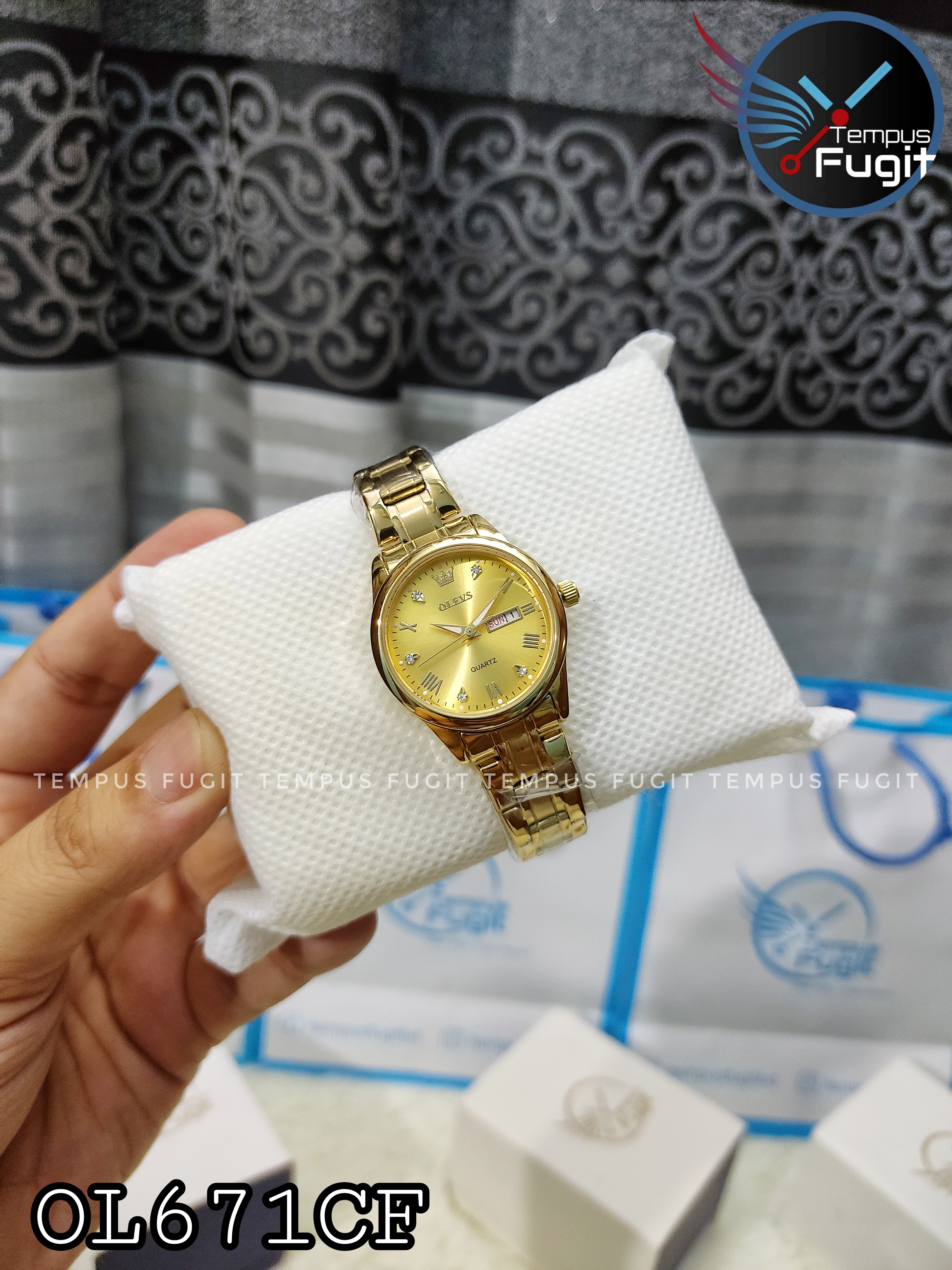 OLEVS 5563 Ladies Chain Watch- Golden Dial+Bezel+Chain- TF Code OL671CF_img_5