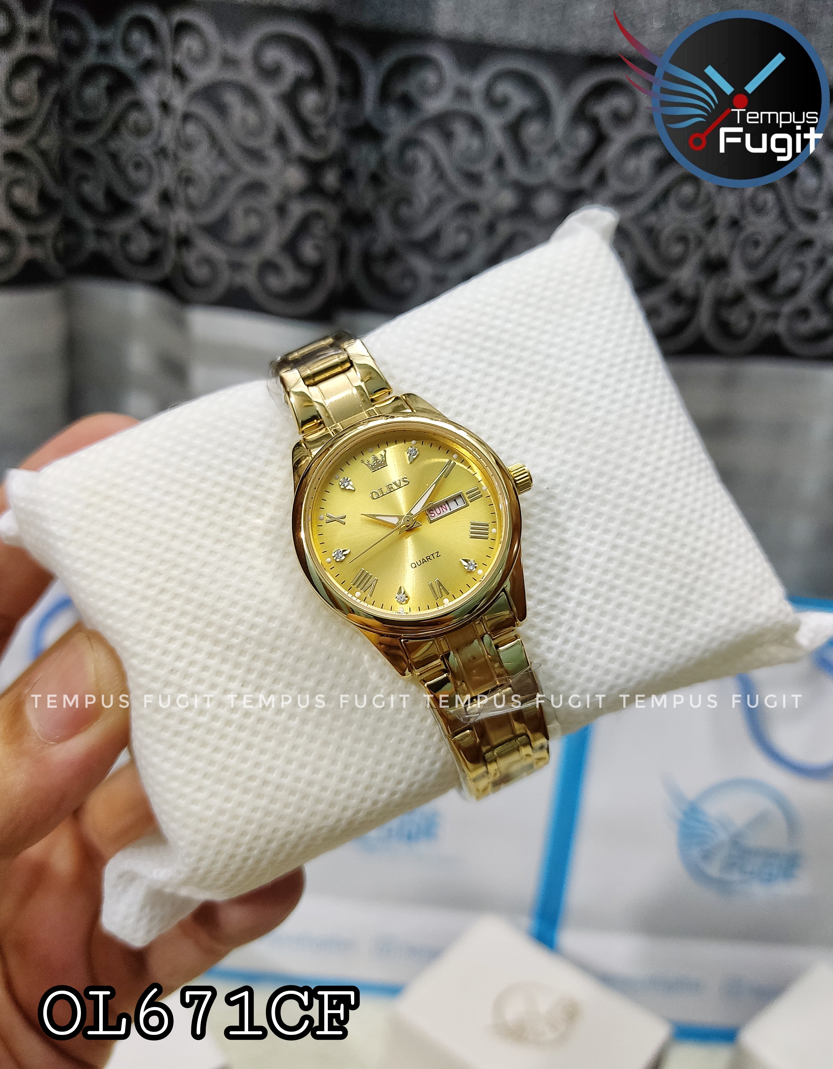 OLEVS 5563 Ladies Chain Watch- Golden Dial+Bezel+Chain- TF Code OL671CF_img_6