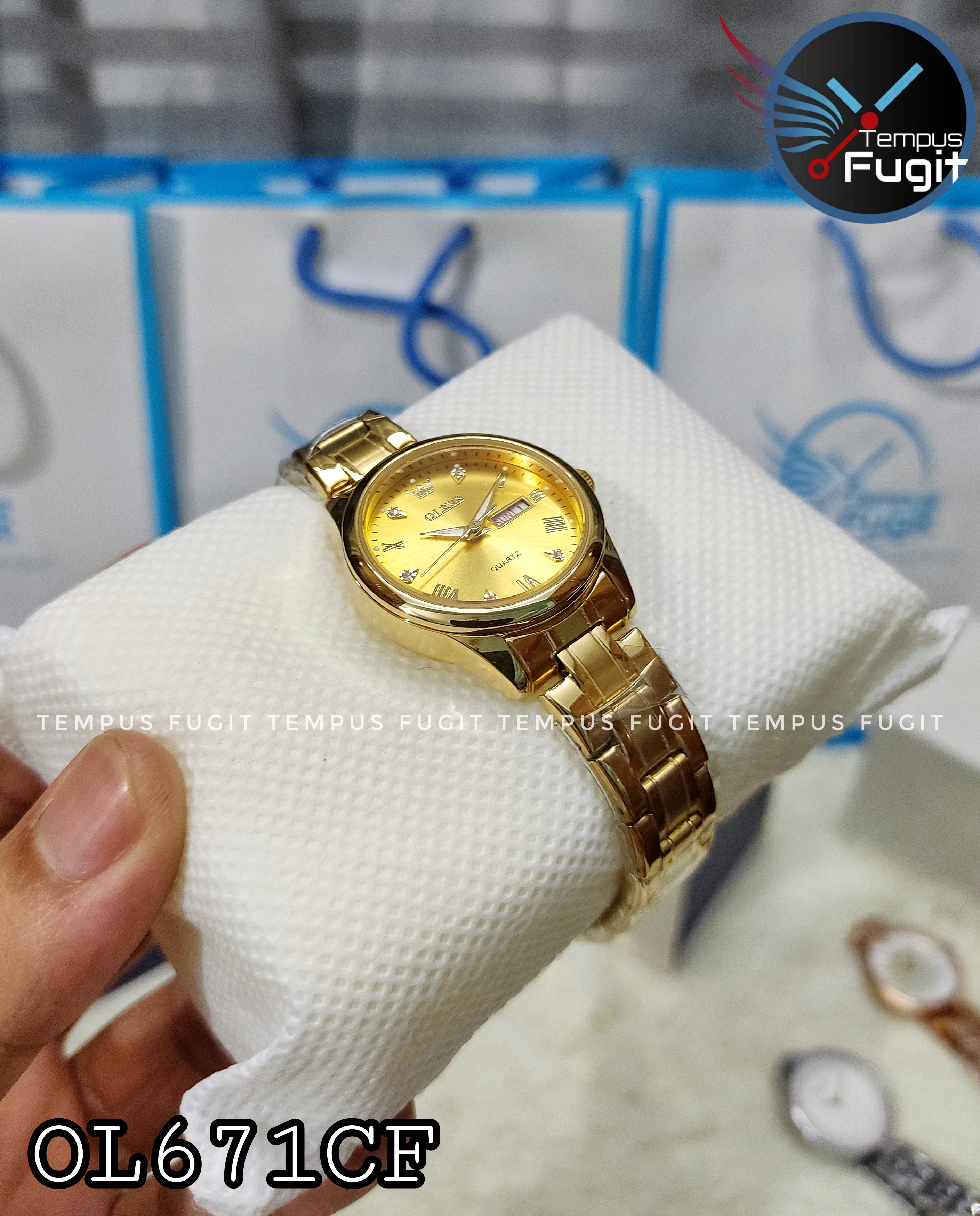 OLEVS 5563 Ladies Chain Watch- Golden Dial+Bezel+Chain- TF Code OL671CF_img_7