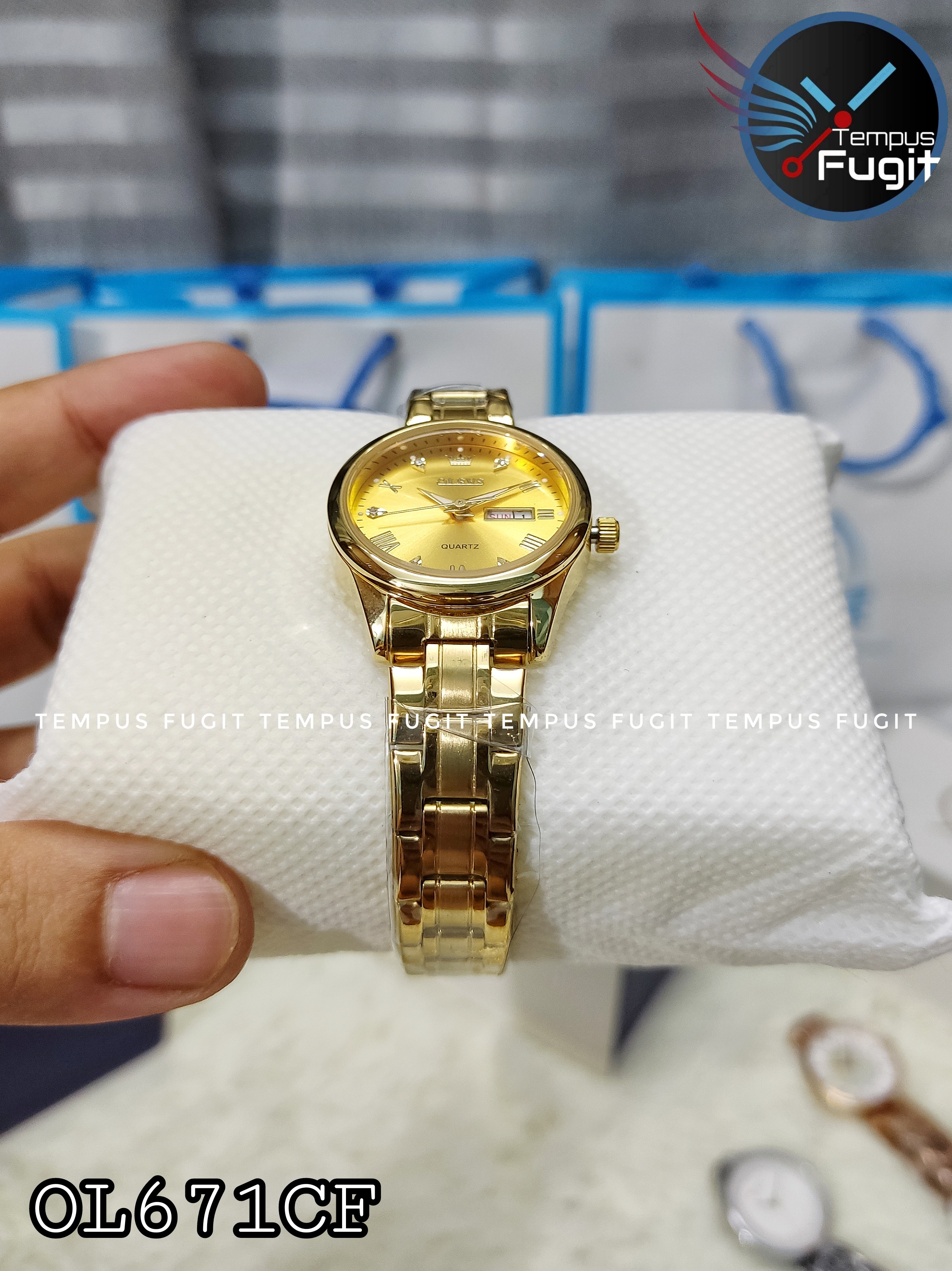 OLEVS 5563 Ladies Chain Watch- Golden Dial+Bezel+Chain- TF Code OL671CF_img_8