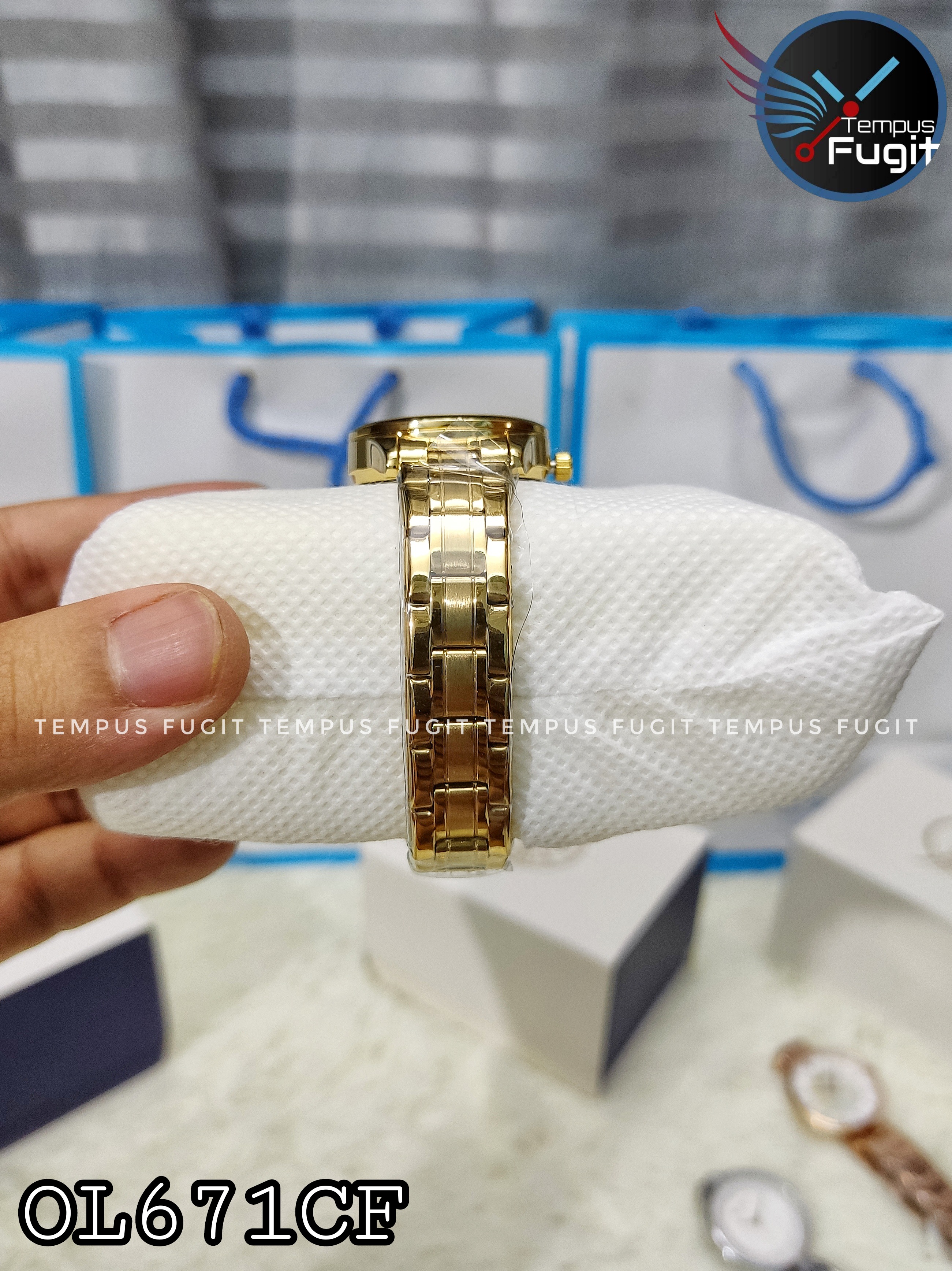 OLEVS 5563 Ladies Chain Watch- Golden Dial+Bezel+Chain- TF Code OL671CF_img_9