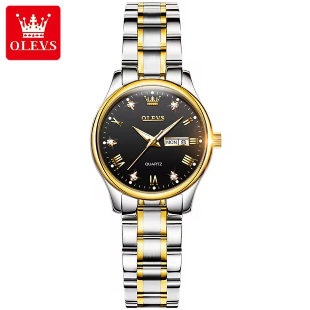 OLEVS 5563 Ladies Chain Watch- Black Dial- Golden Bezel- Golden+Silver Chain- TF Code OL377CF_img_0