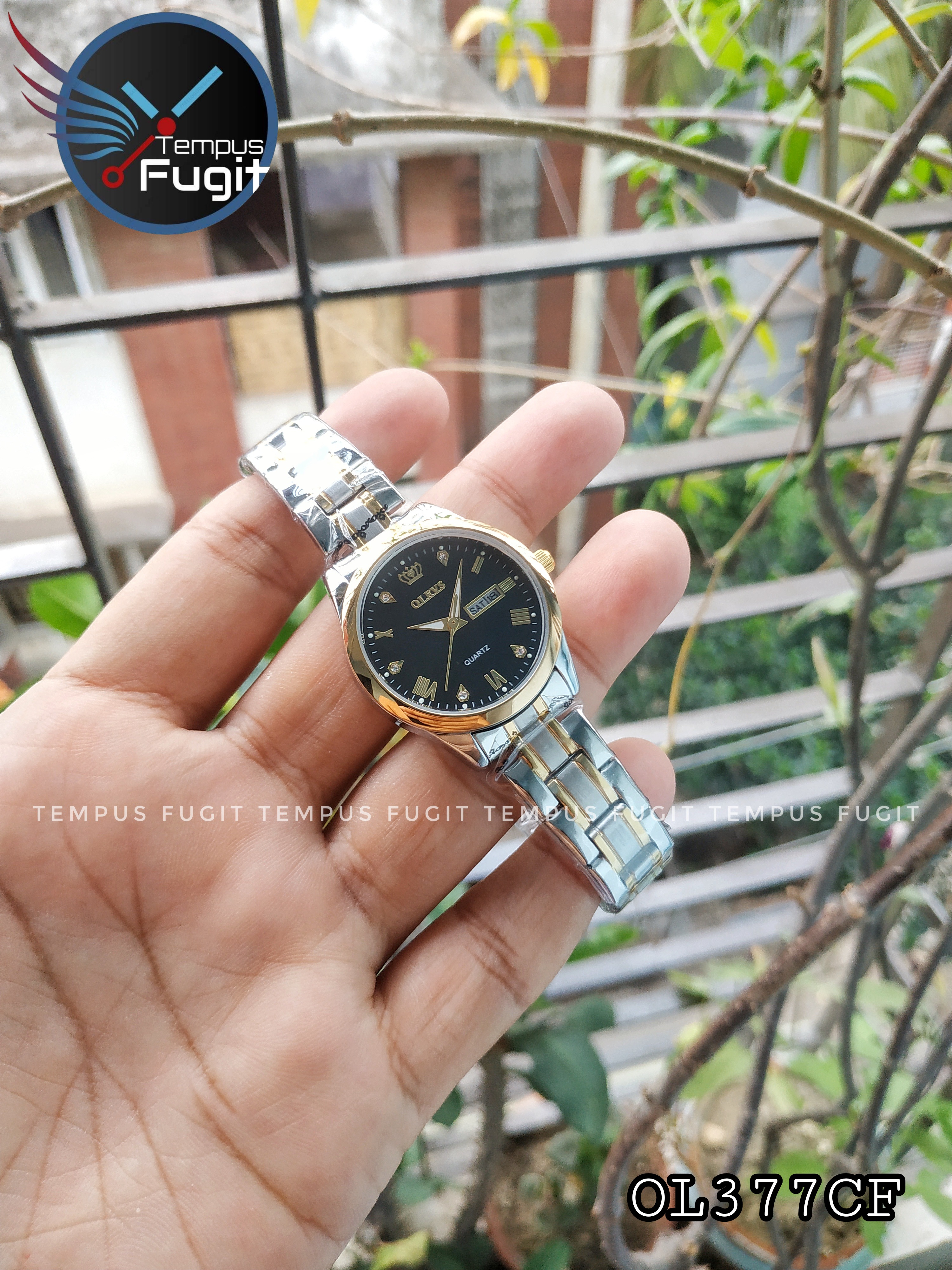 OLEVS 5563 Ladies Chain Watch- Black Dial- Golden Bezel- Golden+Silver Chain- TF Code OL377CF_img_1