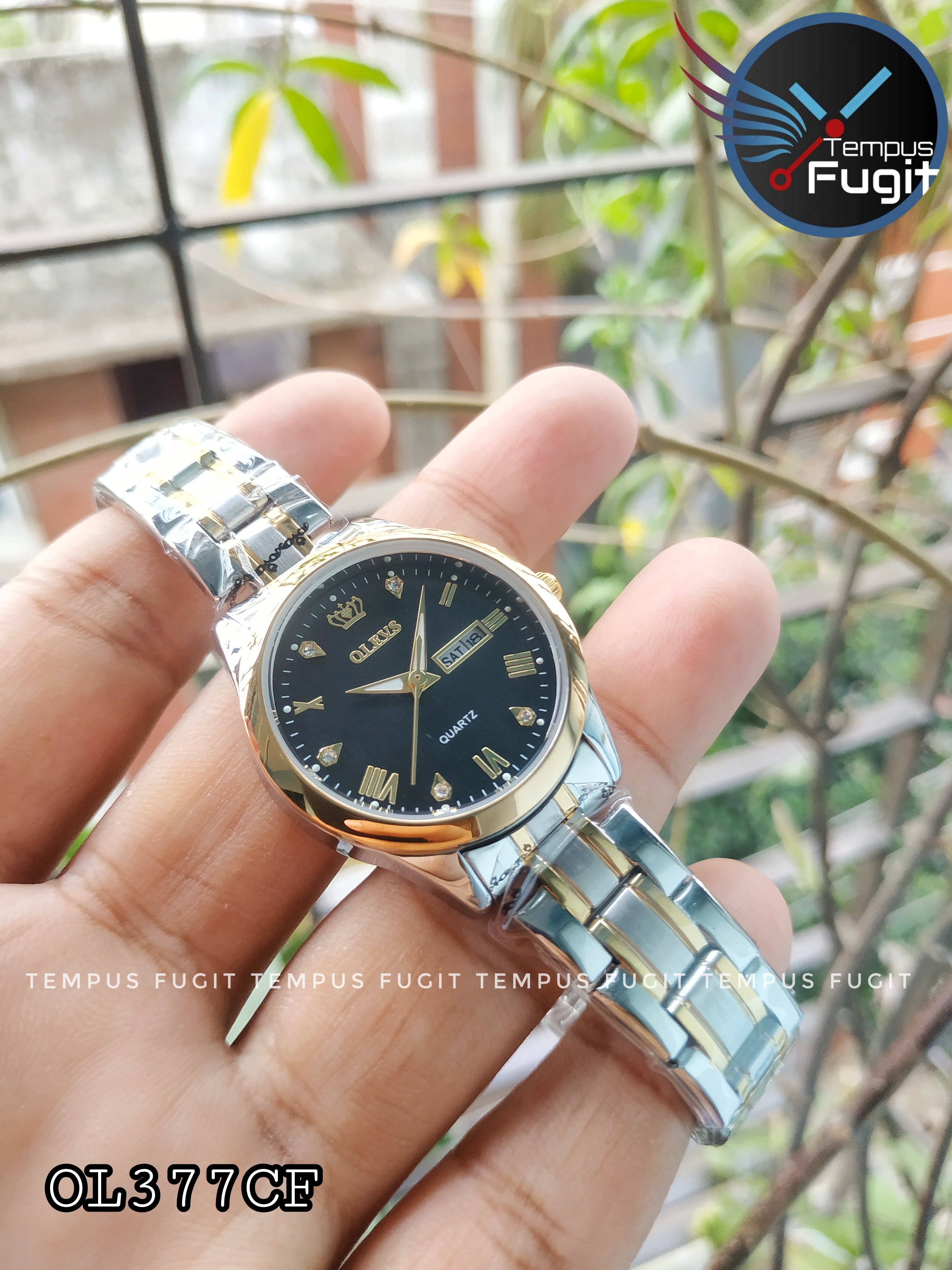 OLEVS 5563 Ladies Chain Watch- Black Dial- Golden Bezel- Golden+Silver Chain- TF Code OL377CF_img_2