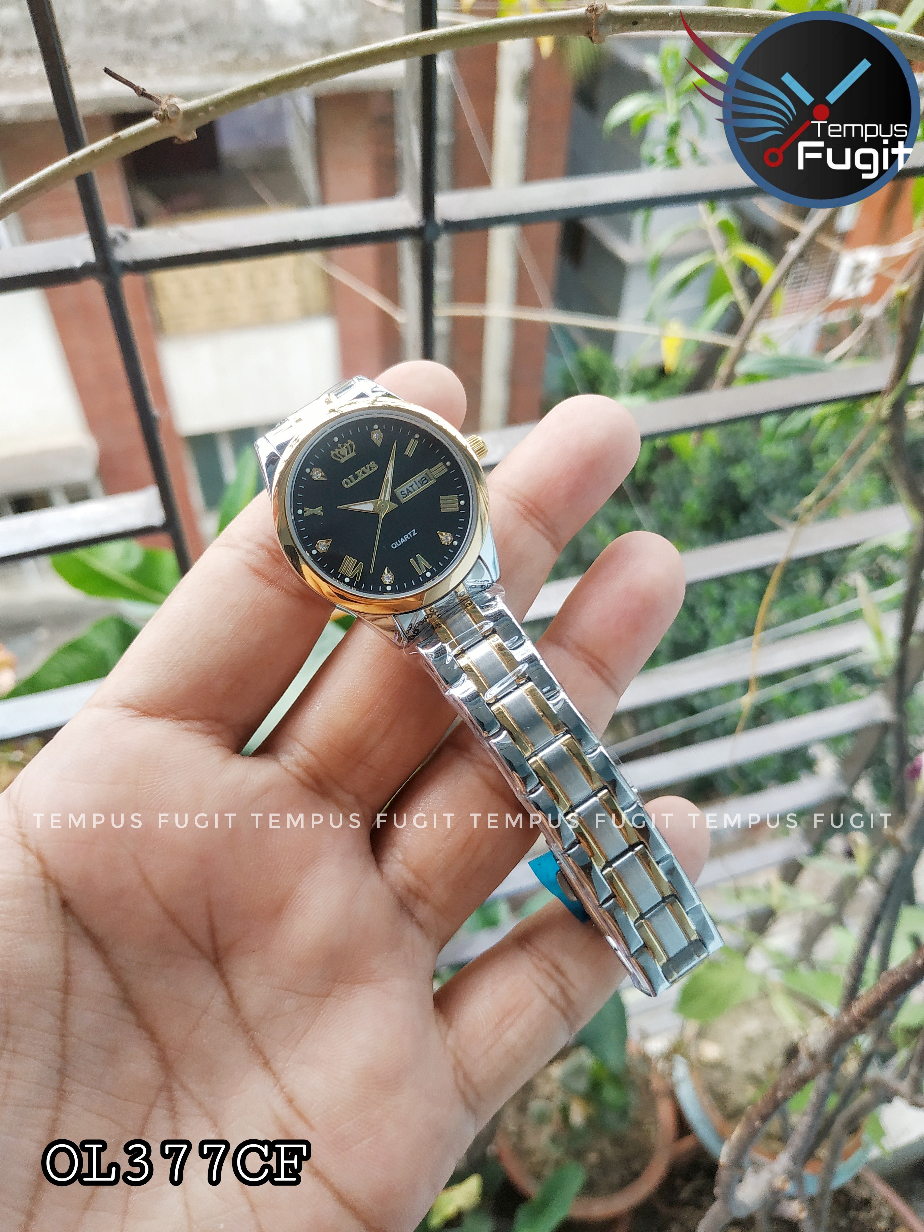 OLEVS 5563 Ladies Chain Watch- Black Dial- Golden Bezel- Golden+Silver Chain- TF Code OL377CF_img_3