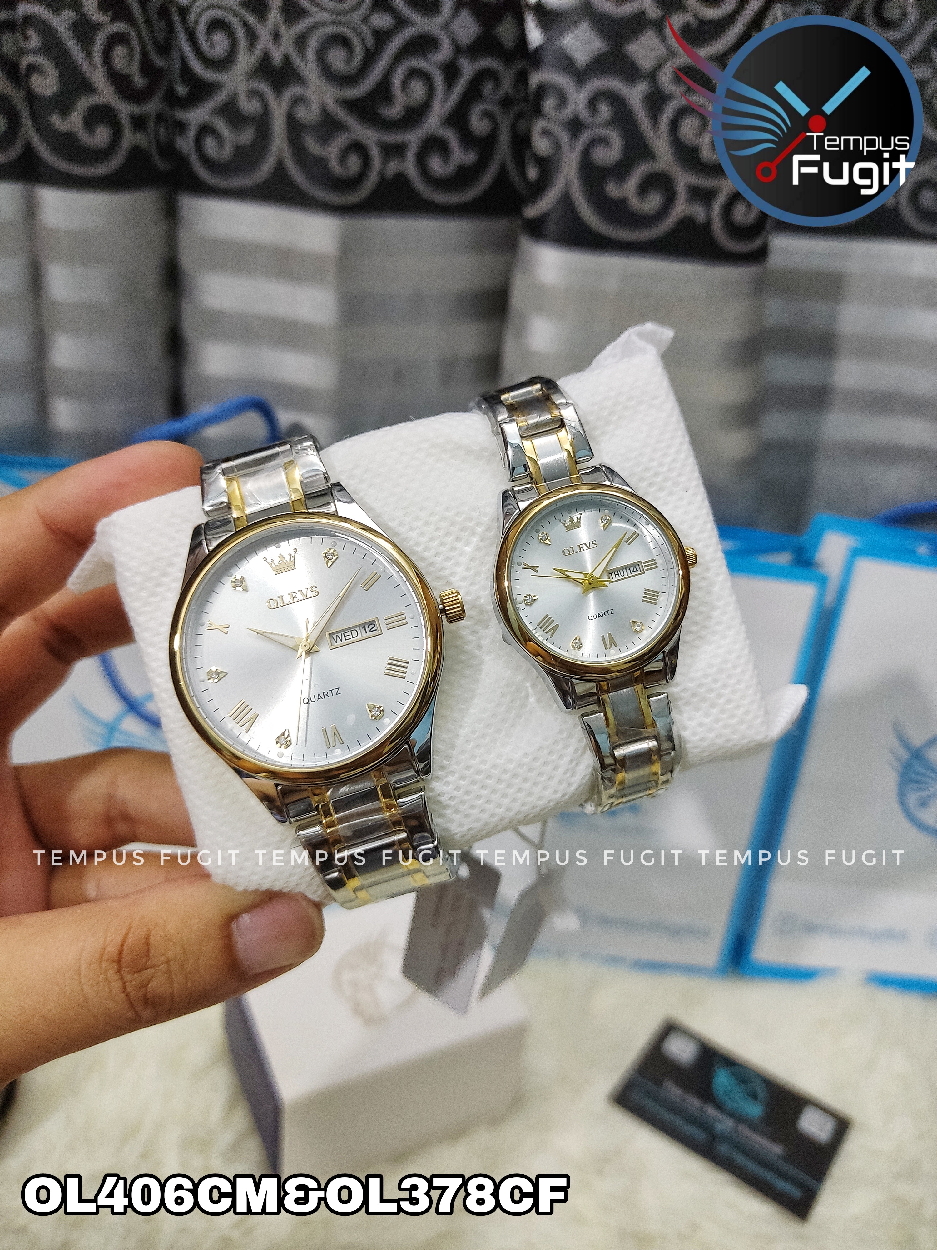 OLEVS 5563 Couple Chain Watch- Silver Dial- Golden Bezel- Silver+Golden Chain- TF Code OL406CM&OL378CF_img_2