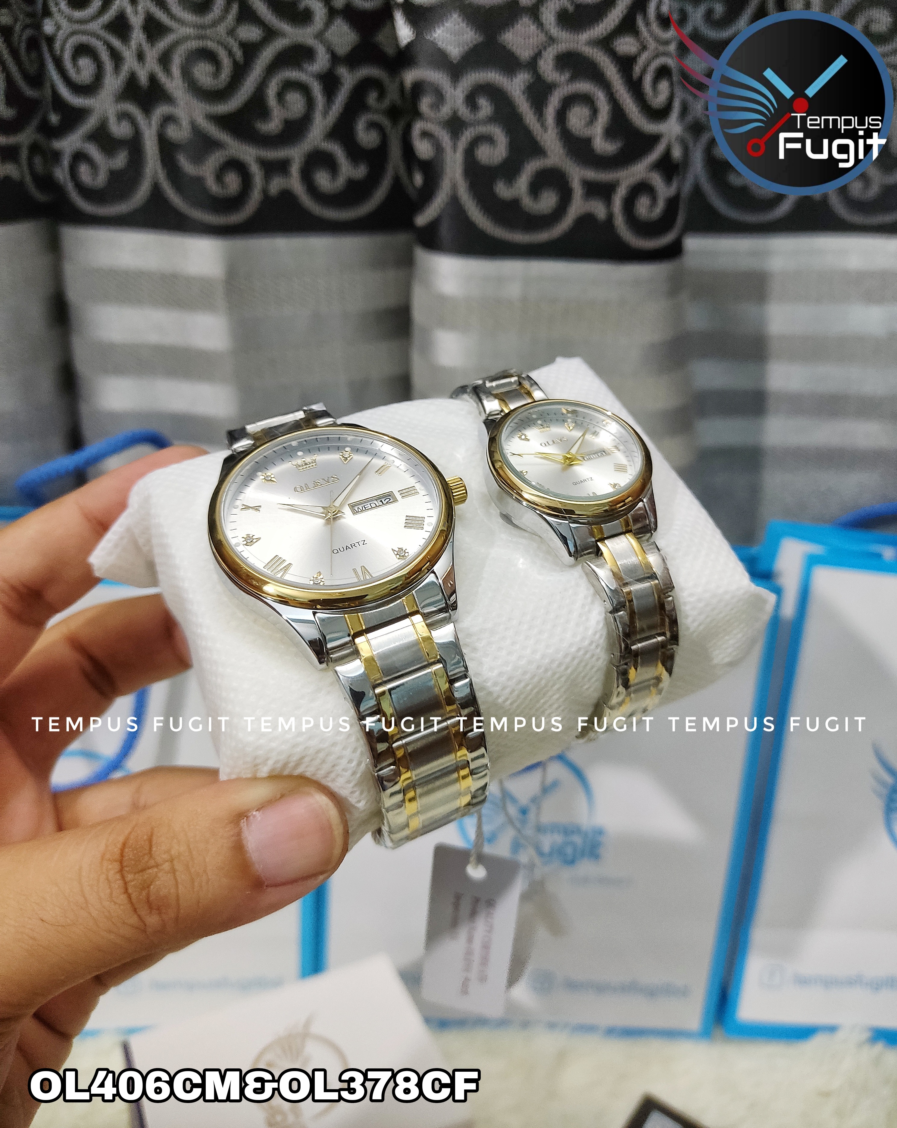 OLEVS 5563 Couple Chain Watch- Silver Dial- Golden Bezel- Silver+Golden Chain- TF Code OL406CM&OL378CF_img_3