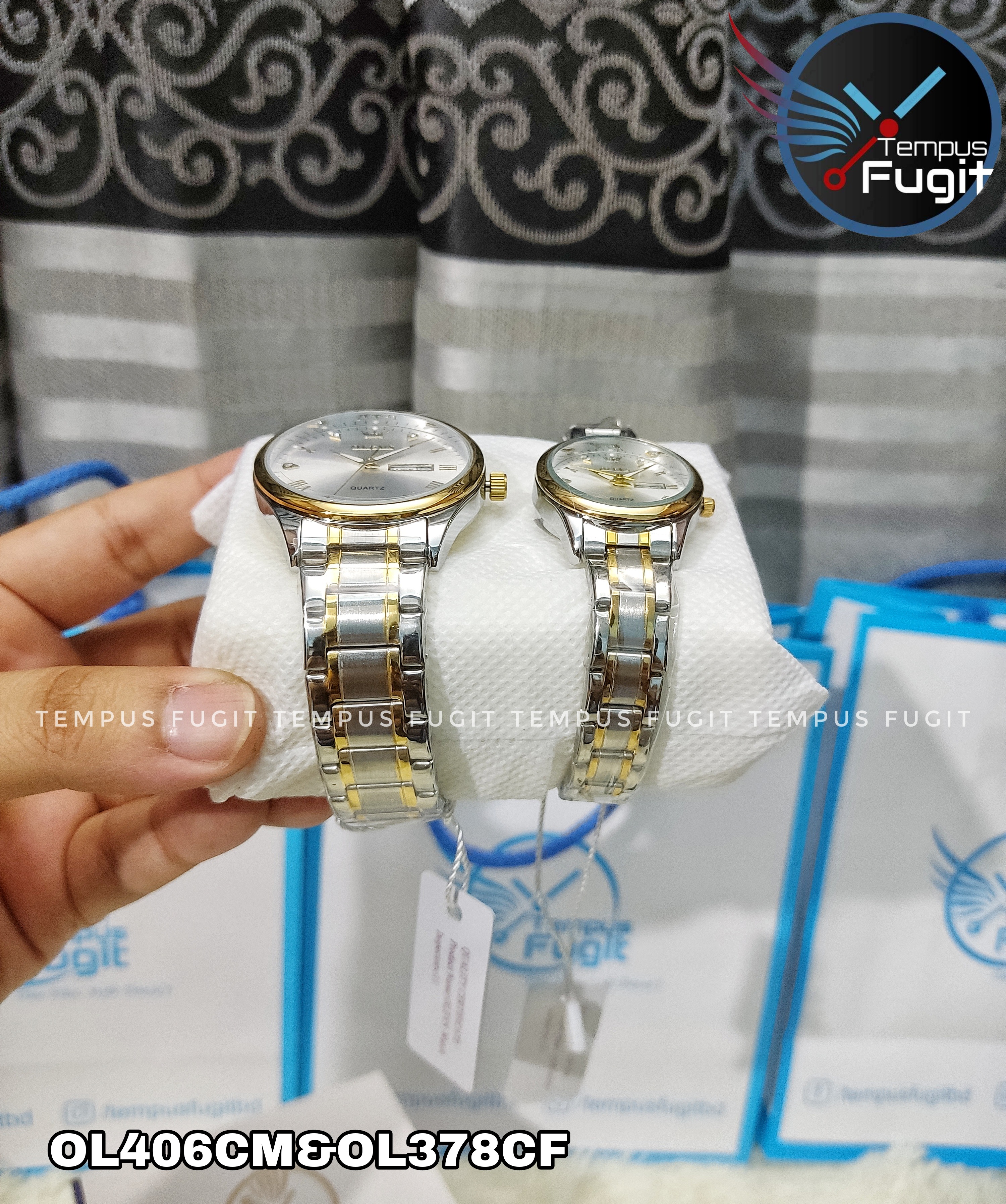 OLEVS 5563 Couple Chain Watch- Silver Dial- Golden Bezel- Silver+Golden Chain- TF Code OL406CM&OL378CF_img_4