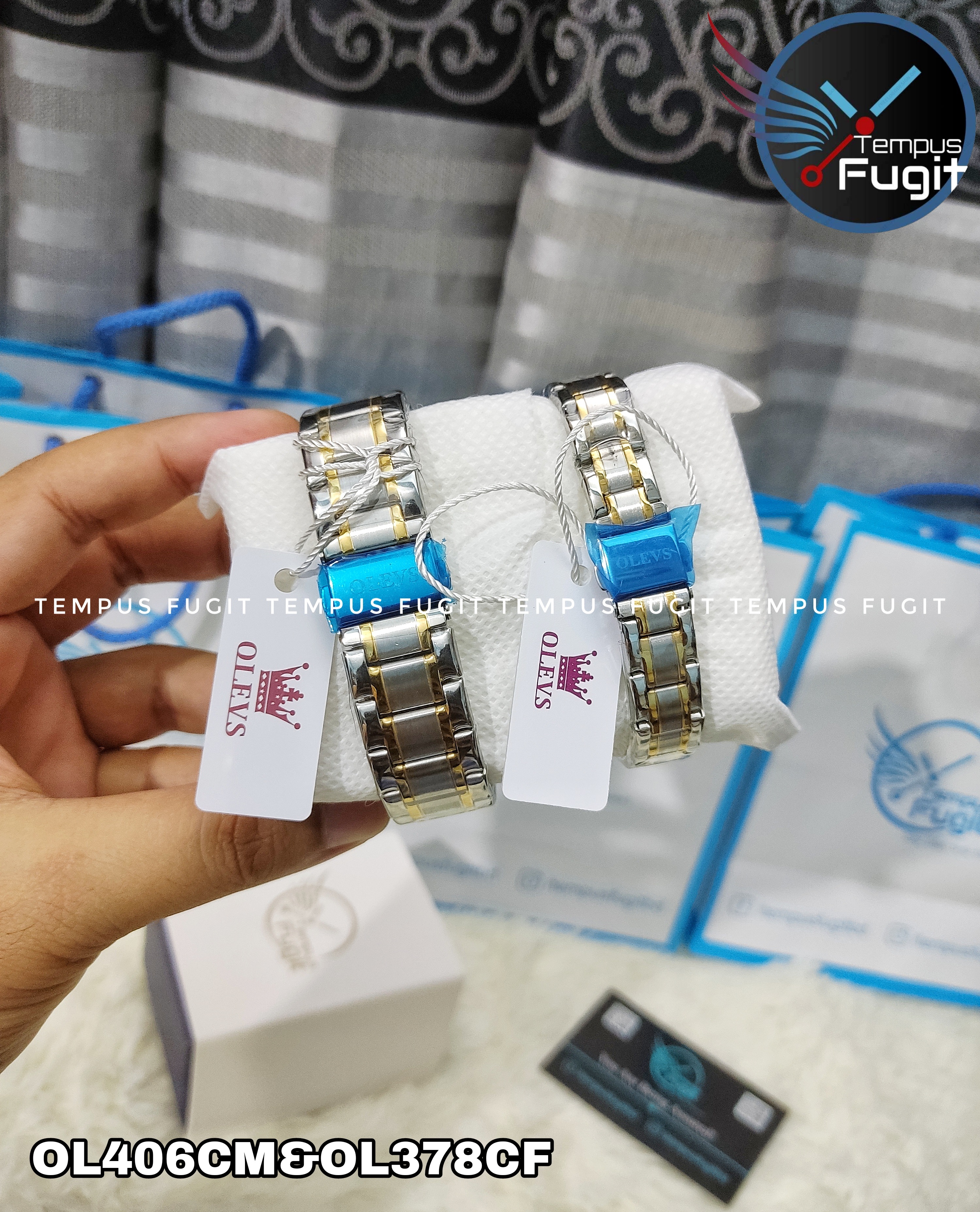 OLEVS 5563 Couple Chain Watch- Silver Dial- Golden Bezel- Silver+Golden Chain- TF Code OL406CM&OL378CF_img_5