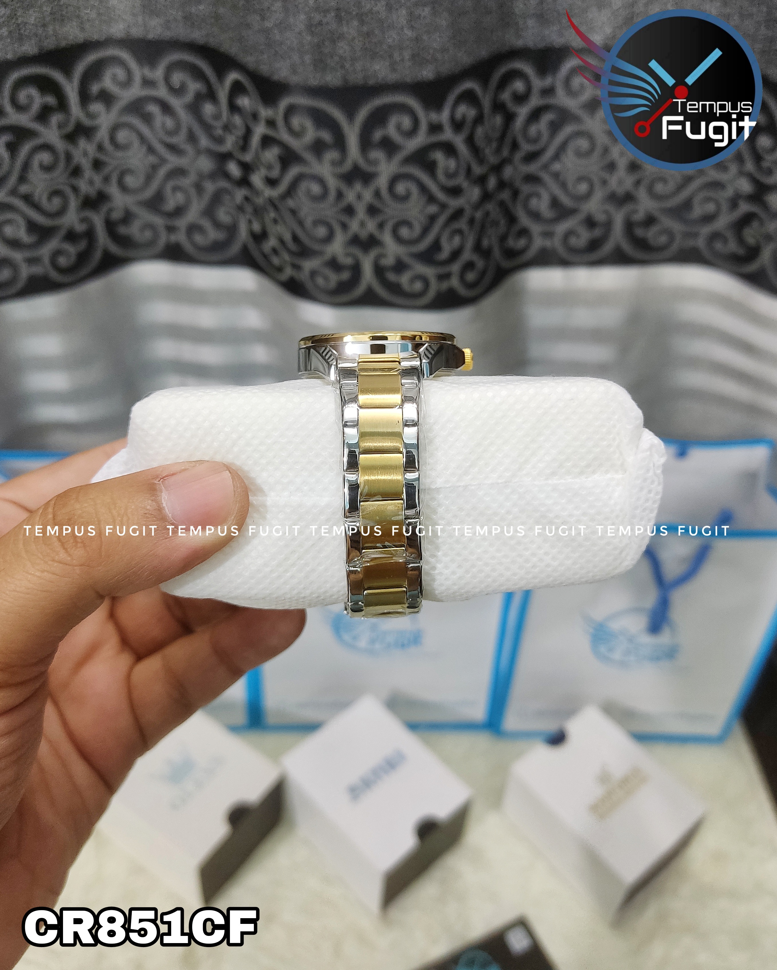 Curren 9090 Ladies Chain Watch - Silver Dial- Golden Bezel- Silver+Golden Chain- TF Code CR851CF_img_7