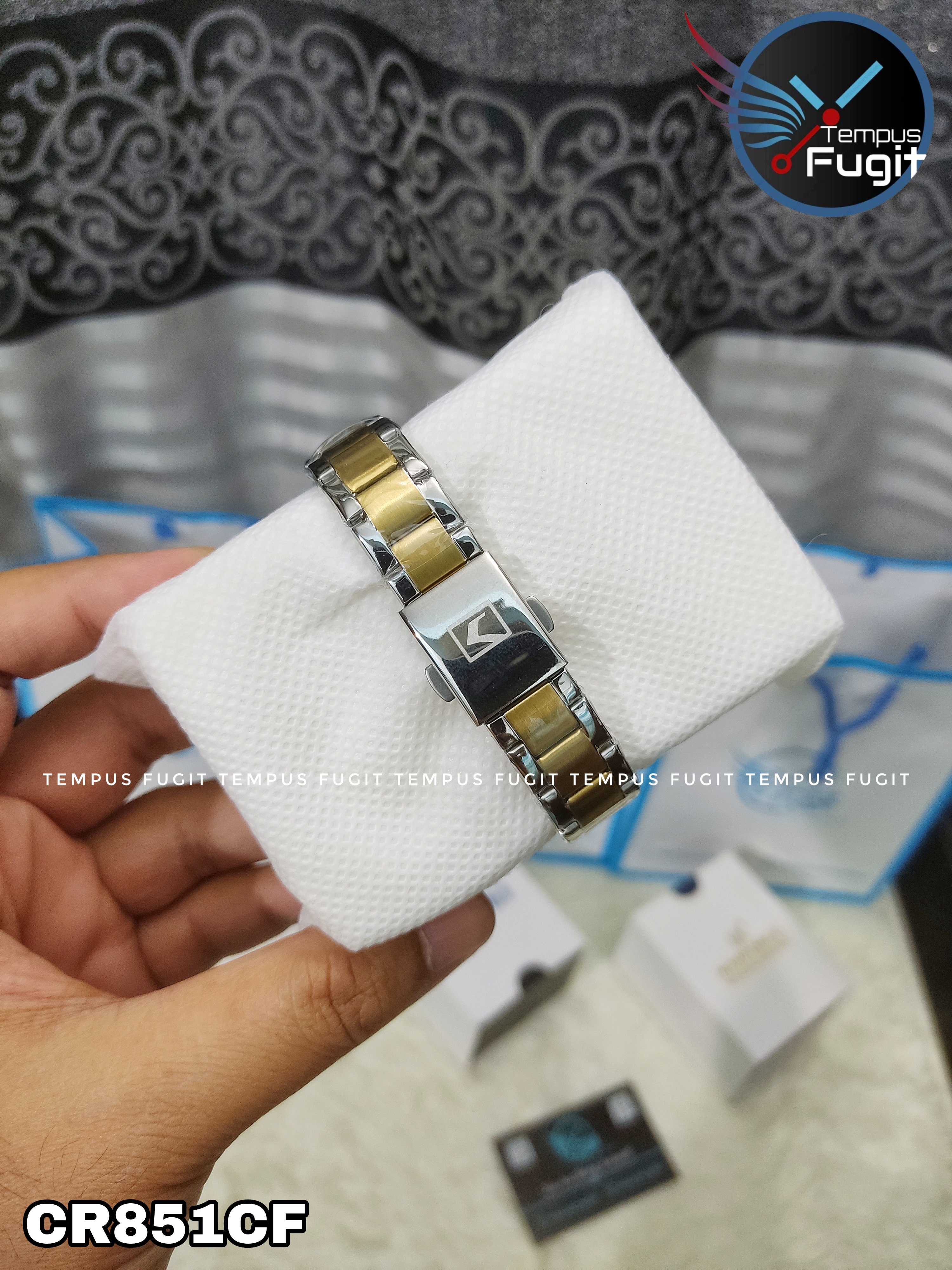 Curren 9090 Ladies Chain Watch - Silver Dial- Golden Bezel- Silver+Golden Chain- TF Code CR851CF_img_8