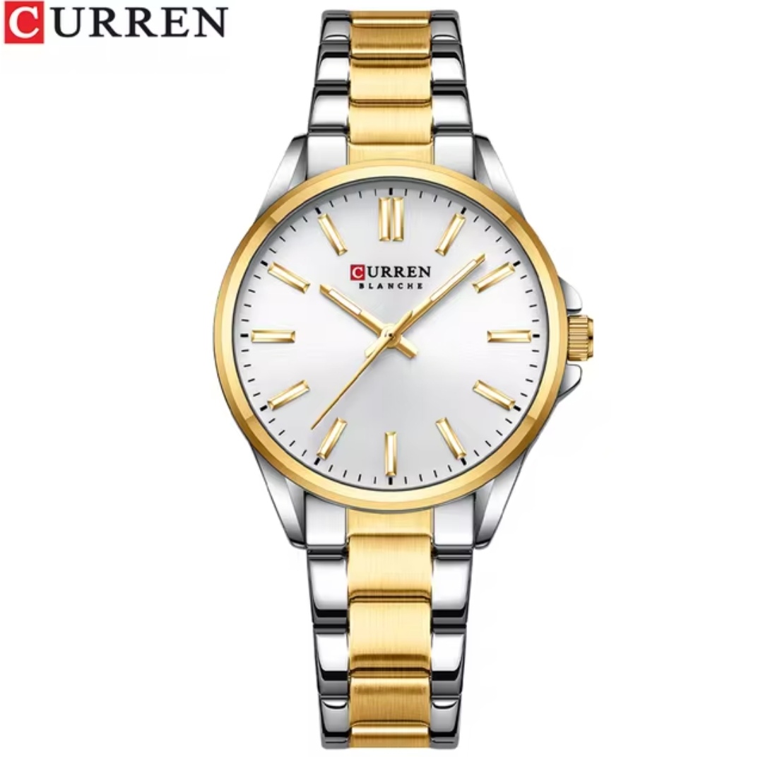 Curren 9090 Ladies Chain Watch - Silver Dial- Golden Bezel- Silver+Golden Chain- TF Code CR851CF_img_0