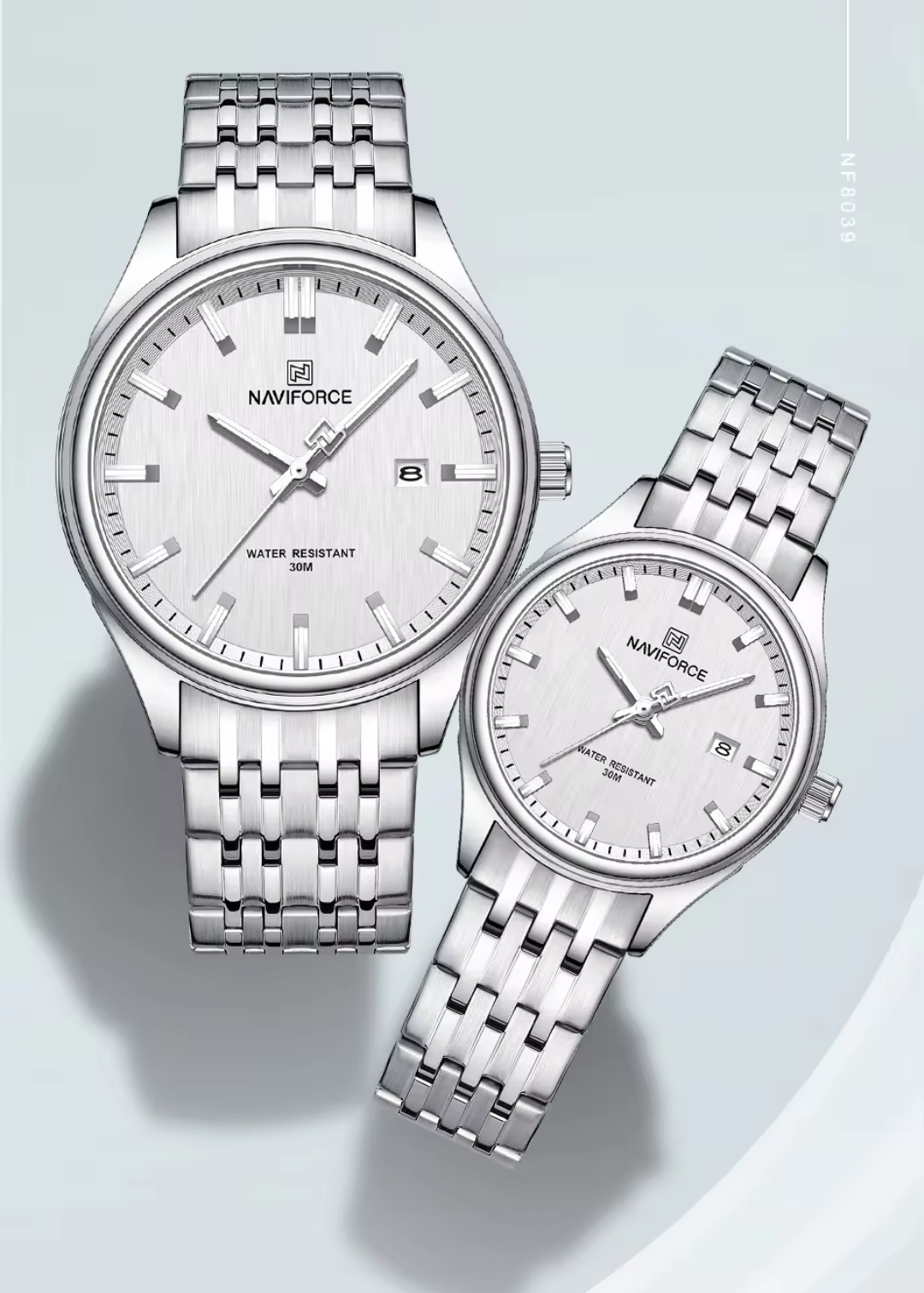 Naviforce 8039 Couple Chain Watch- Silver Dial- Silver Bezel- Silver Chain- TF Code NF882CM&NF862/1CF_img_0
