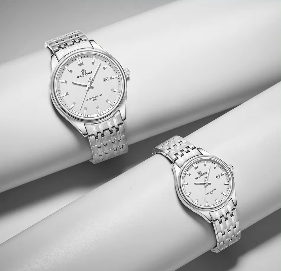 Naviforce 8039 Couple Chain Watch- Silver Dial- Silver Bezel- Silver Chain- TF Code NF882CM&NF862/1CF_img_1