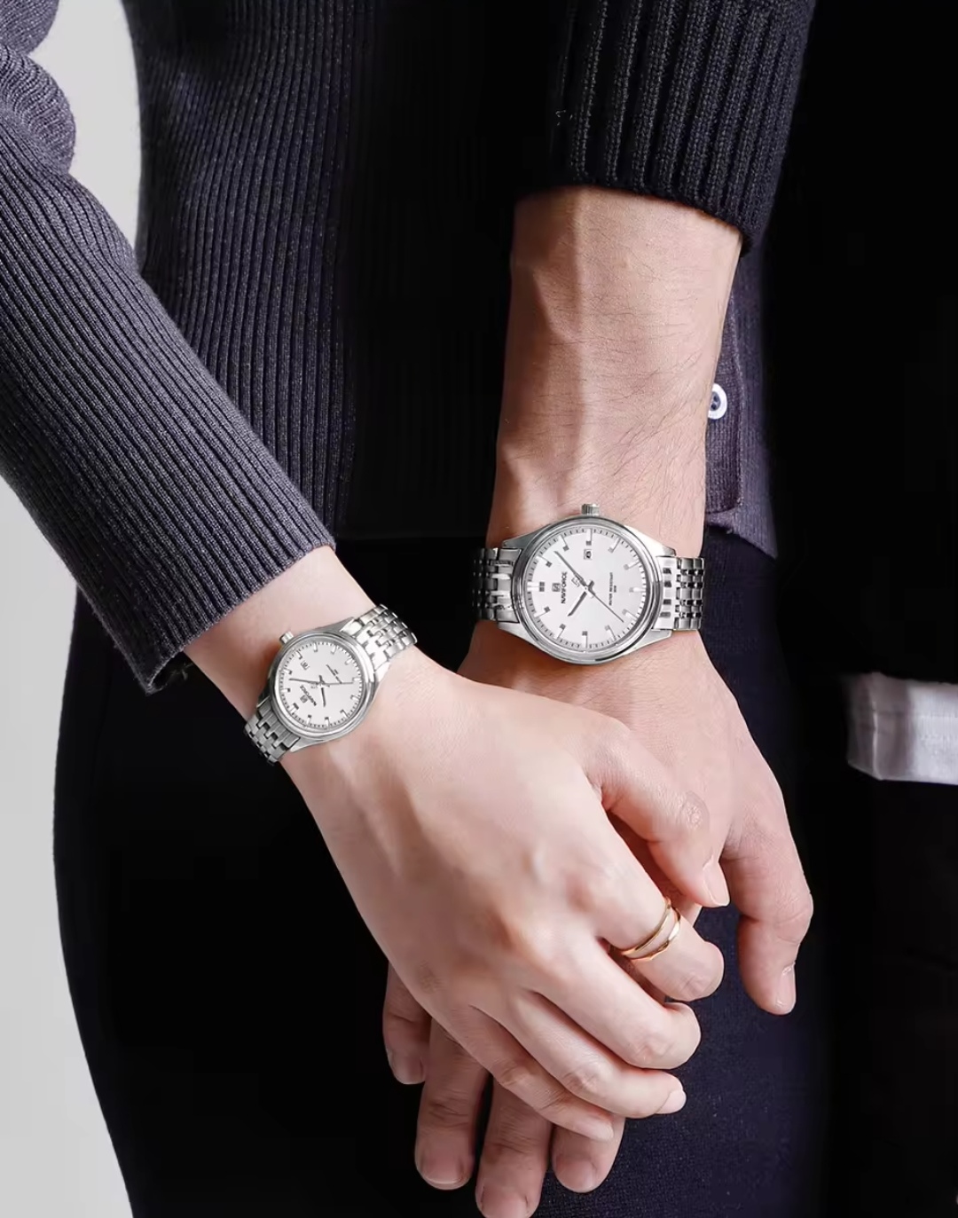 Naviforce 8039 Couple Chain Watch- Silver Dial- Silver Bezel- Silver Chain- TF Code NF882CM&NF862/1CF_img_3