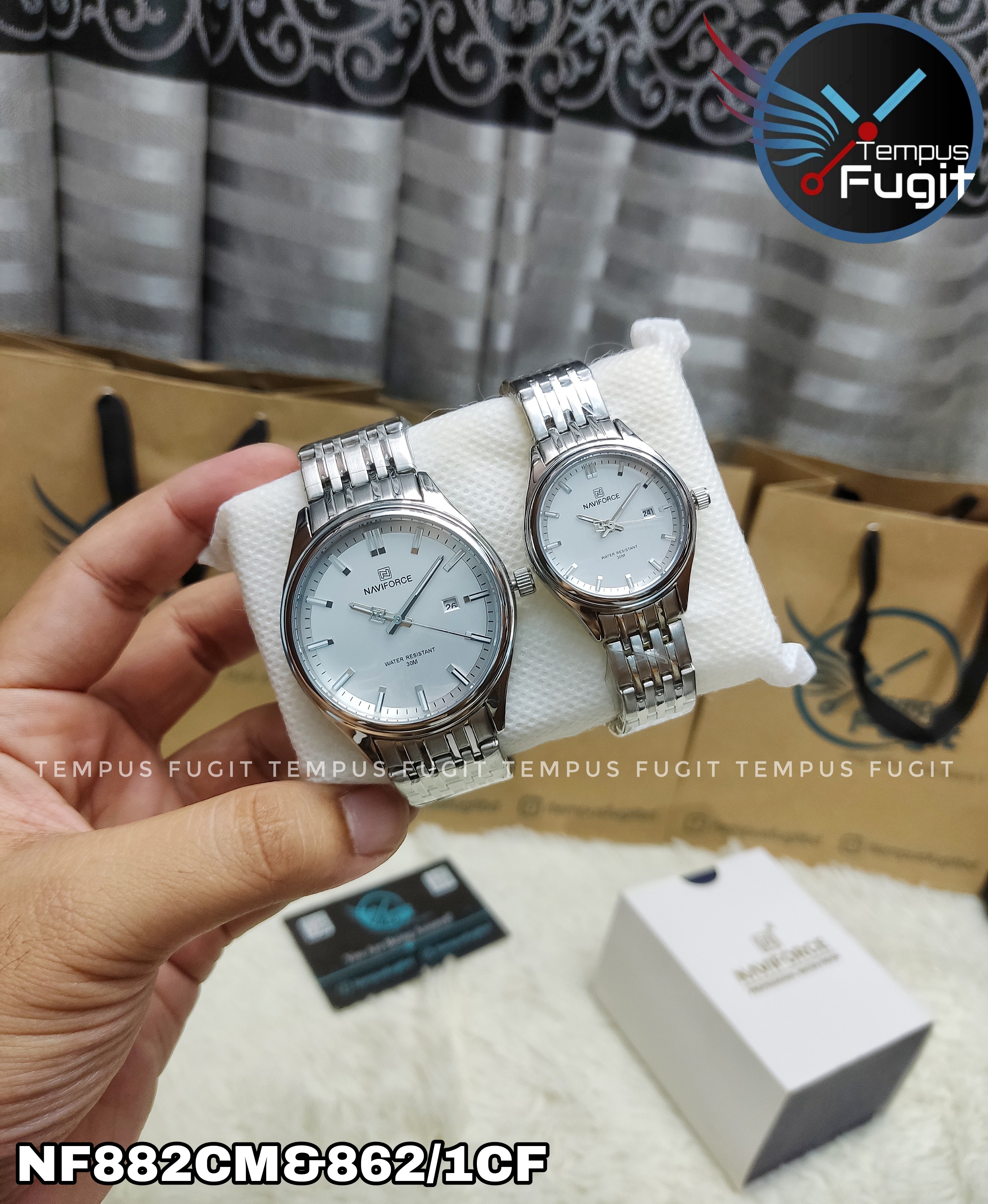 Naviforce 8039 Couple Chain Watch- Silver Dial- Silver Bezel- Silver Chain- TF Code NF882CM&NF862/1CF_img_7