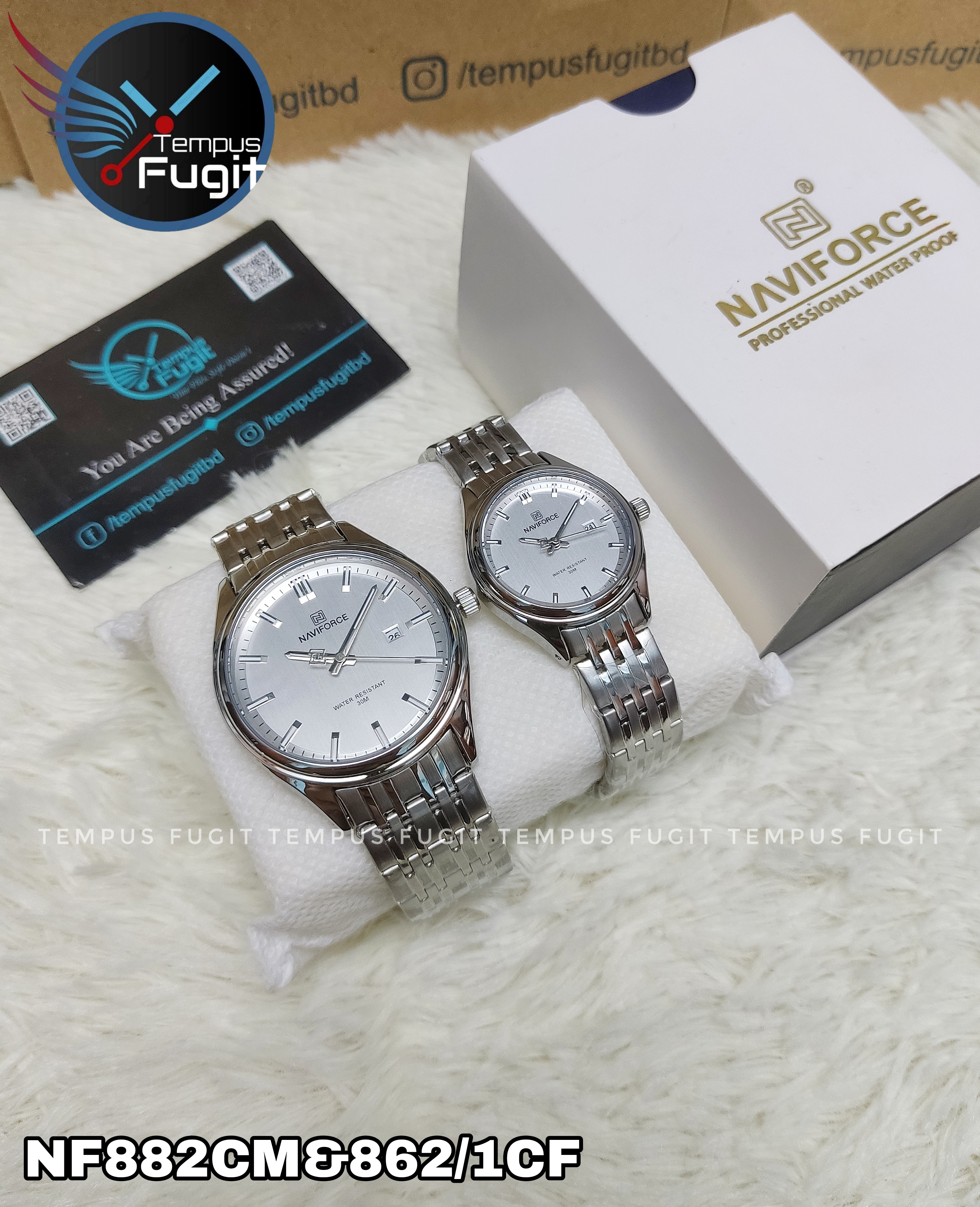 Naviforce 8039 Couple Chain Watch- Silver Dial- Silver Bezel- Silver Chain- TF Code NF882CM&NF862/1CF_img_8
