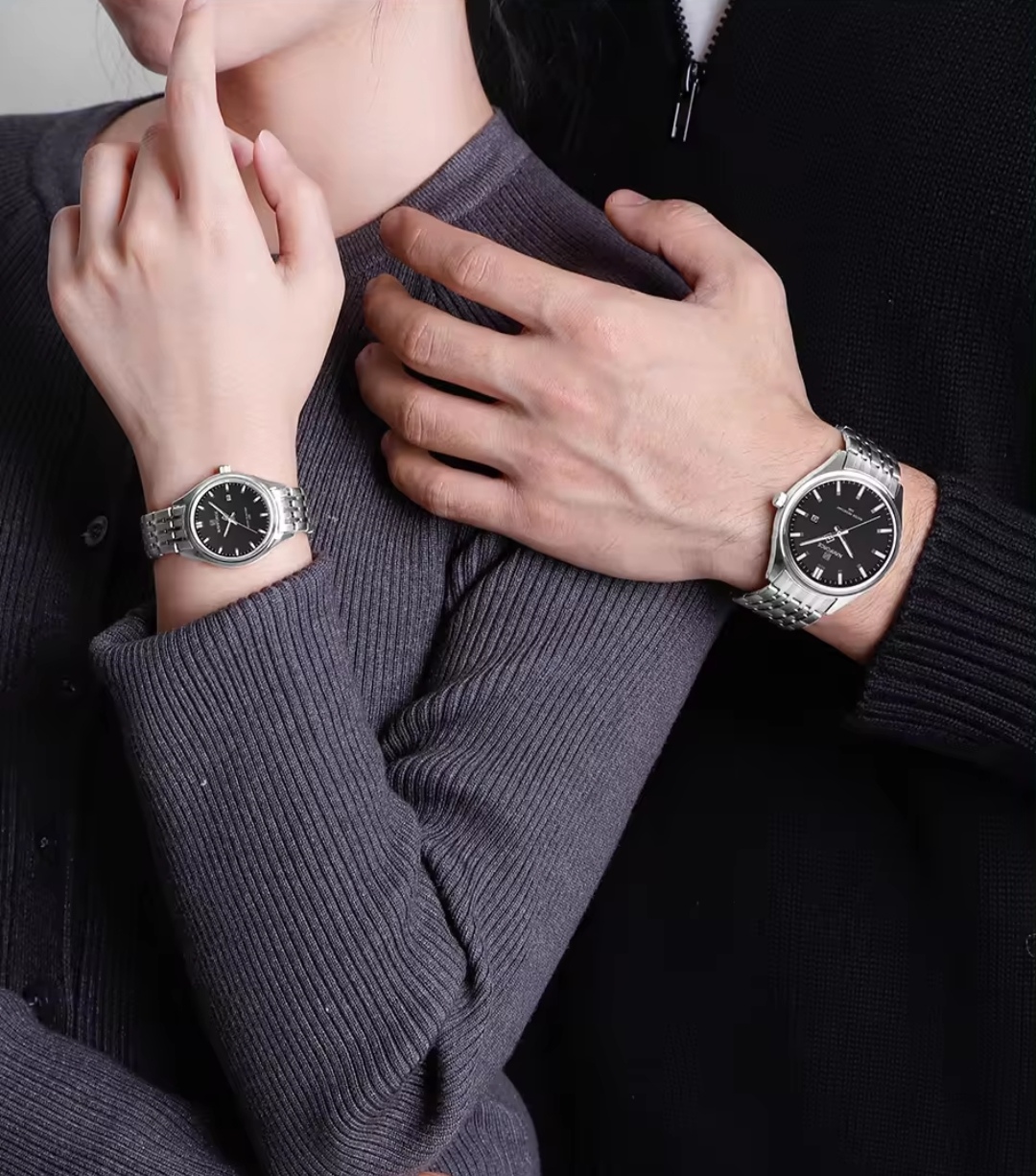 Naviforce 8039 Couple Chain Watch- Black Dial- Silver Bezel- Silver Chain- TF Code NF883CM&NF862/3CF_img_2