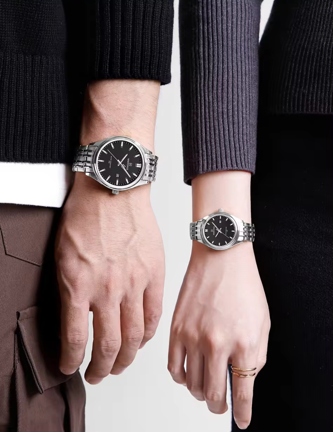 Naviforce 8039 Couple Chain Watch- Black Dial- Silver Bezel- Silver Chain- TF Code NF883CM&NF862/3CF_img_3