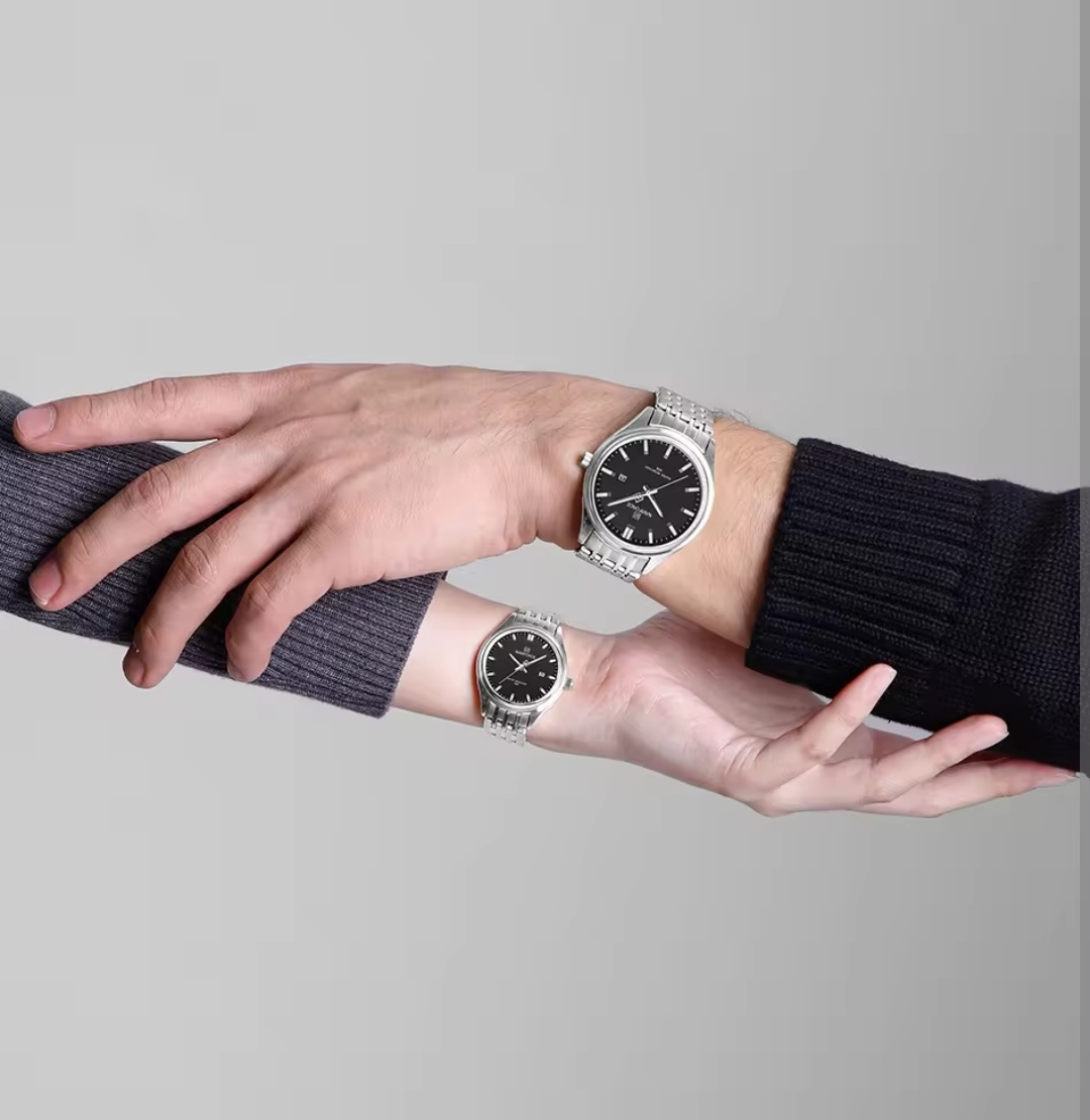 Naviforce 8039 Couple Chain Watch- Black Dial- Silver Bezel- Silver Chain- TF Code NF883CM&NF862/3CF_img_4