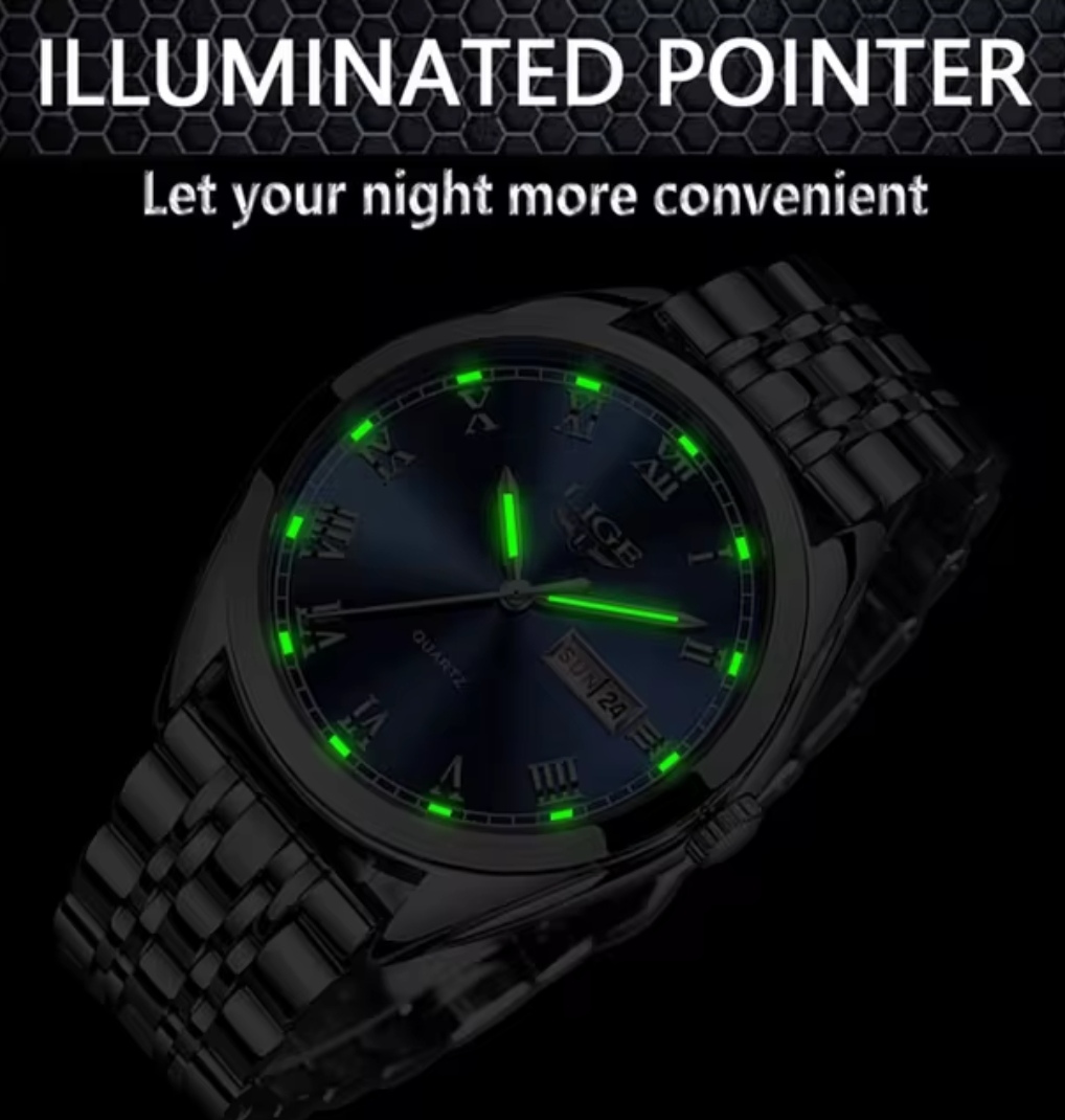 LIGE 9846&10007 Couple Chain Watch- Black Dial- Golden Bezel- Golden+Silver Chain- TF Code LG501CM&LG549CF_img_1