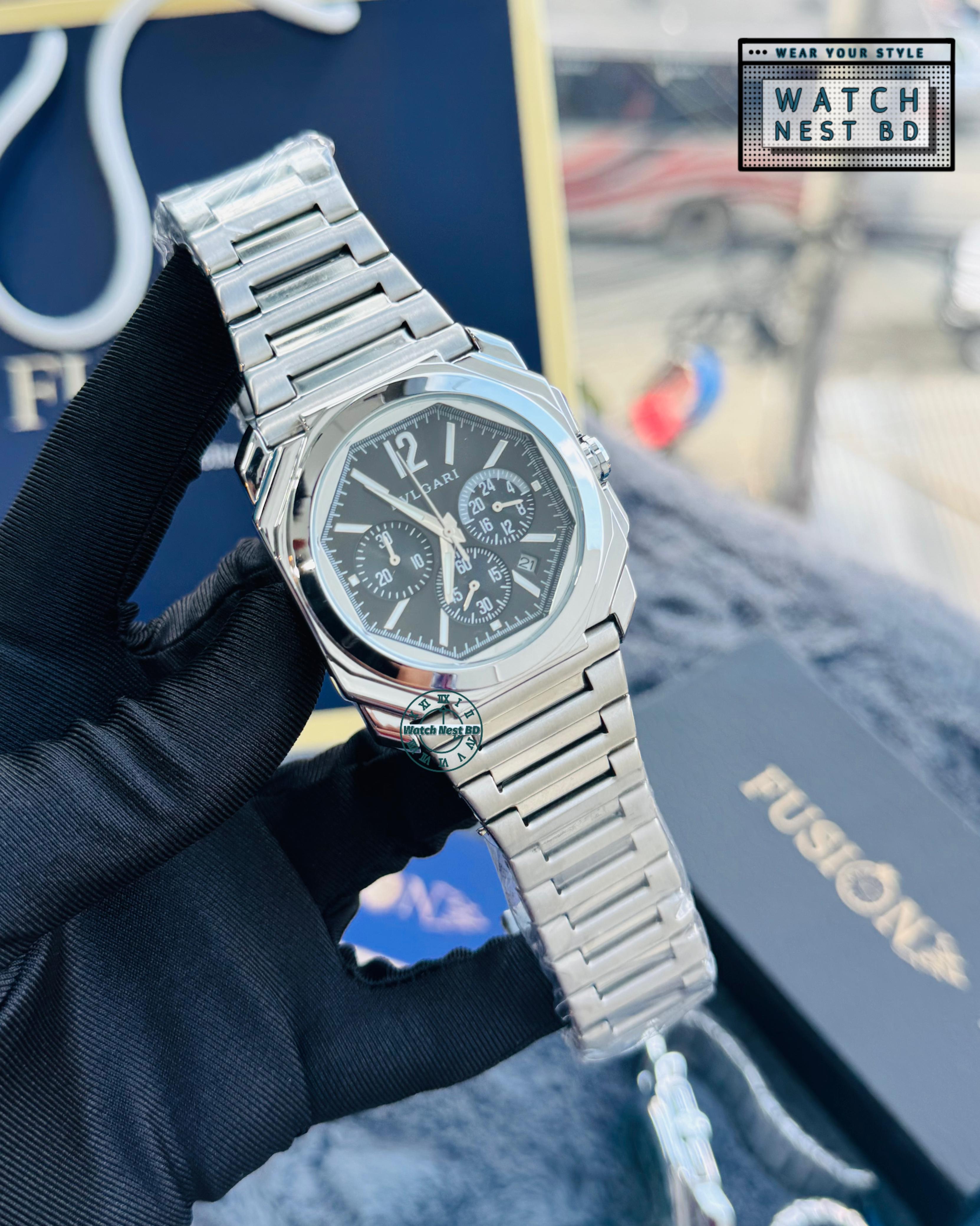 Bvlgari Premium Watch Silver Black (AA Grade)