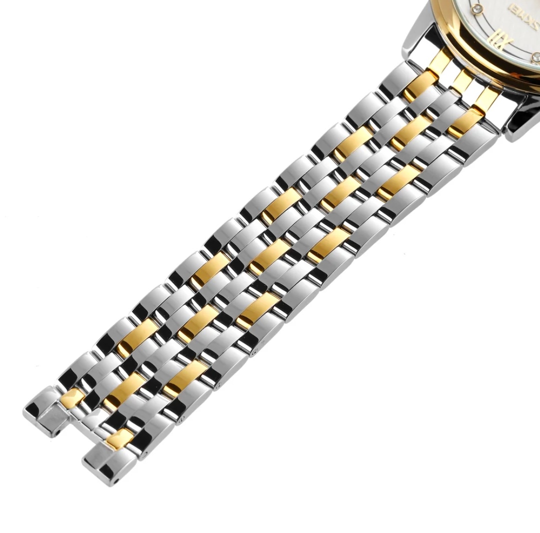 SKMEI 9272 Couple Chain Watch- White Dial- Golden Bezel- Golden+Silver Chain- TF Code SK560CM&SK561CF_img_9