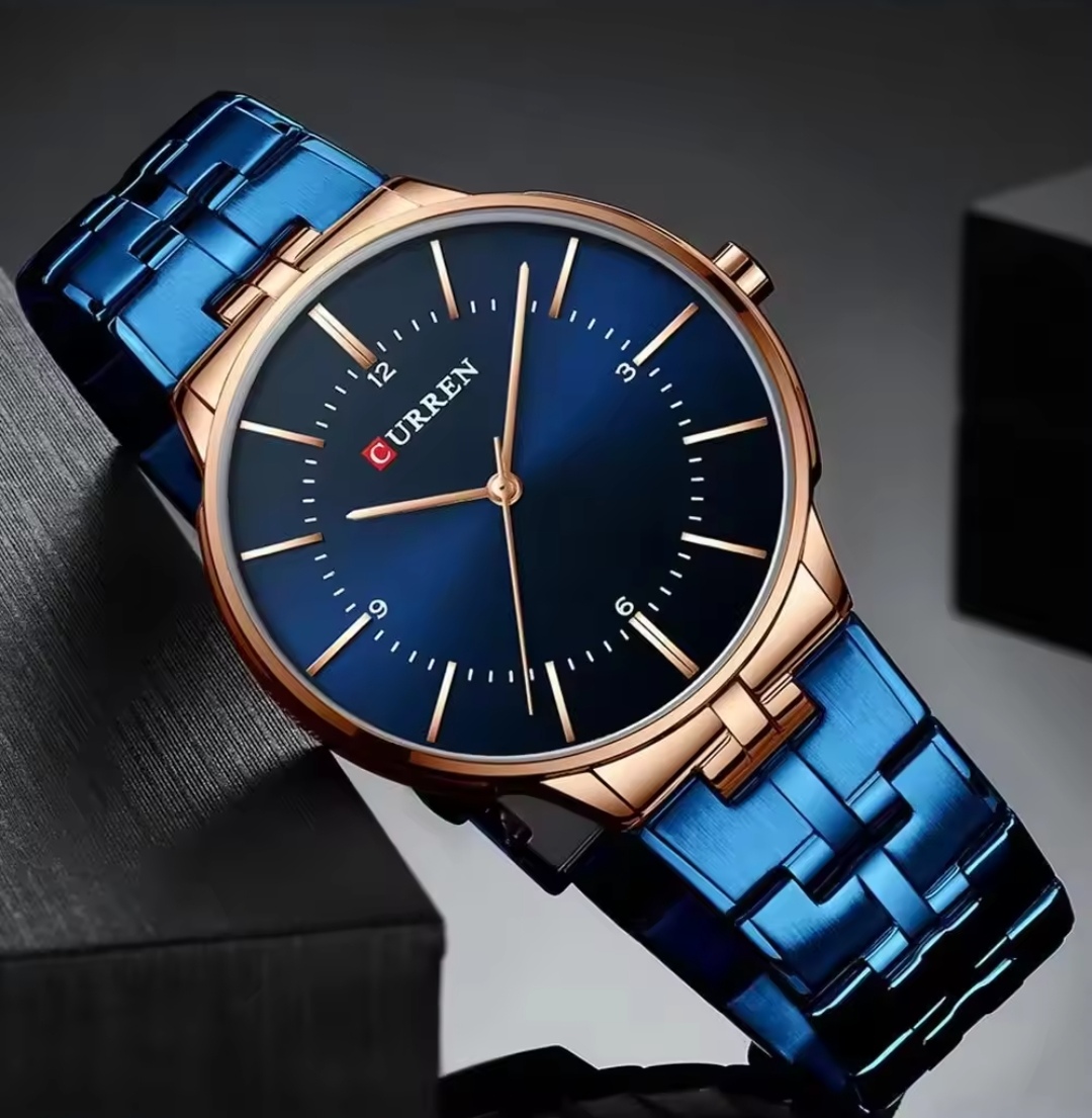 Curren 8321&9054 Couple Chain Watch- Blue Dial- Rose Golden Bezel- Blue Chain- TF Code CR307CM&CR305CF_img_2