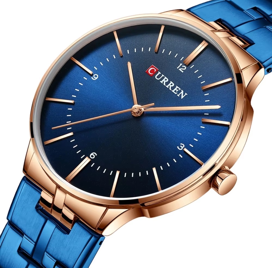 Curren 8321&9054 Couple Chain Watch- Blue Dial- Rose Golden Bezel- Blue Chain- TF Code CR307CM&CR305CF_img_3