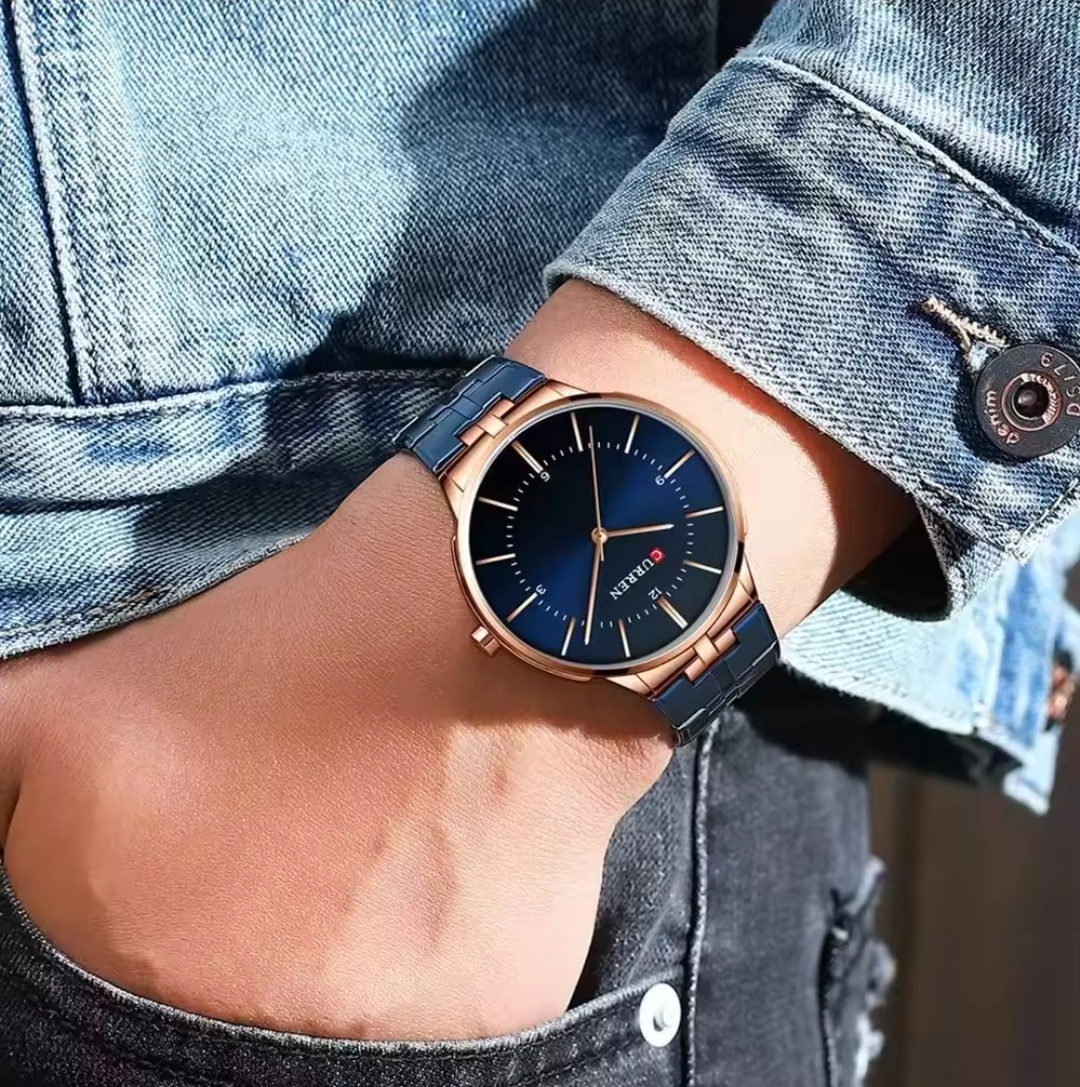 Curren 8321&9054 Couple Chain Watch- Blue Dial- Rose Golden Bezel- Blue Chain- TF Code CR307CM&CR305CF_img_4