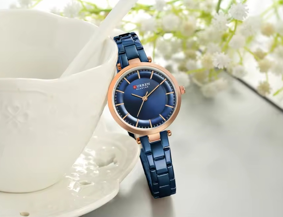 Curren 8321&9054 Couple Chain Watch- Blue Dial- Rose Golden Bezel- Blue Chain- TF Code CR307CM&CR305CF_img_7