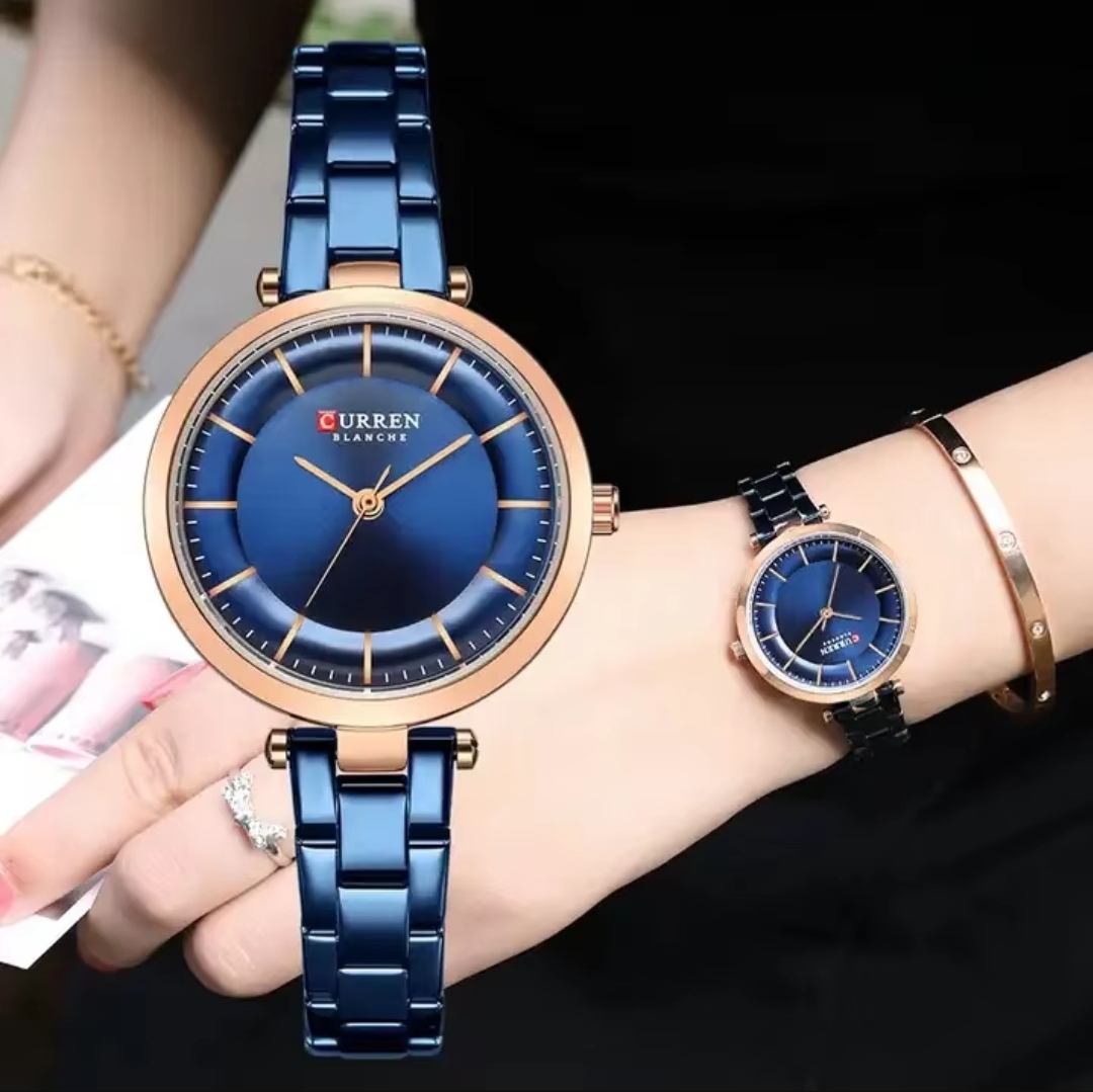 Curren 8321&9054 Couple Chain Watch- Blue Dial- Rose Golden Bezel- Blue Chain- TF Code CR307CM&CR305CF_img_9