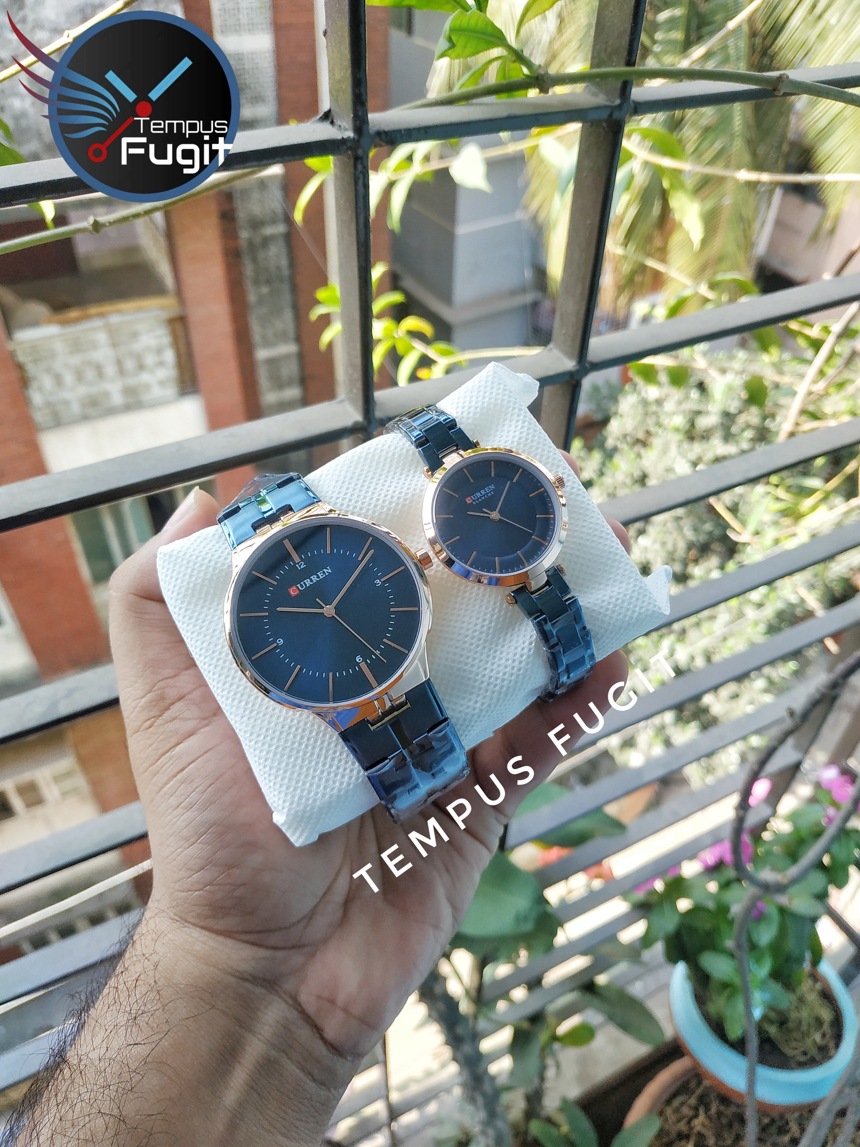 Curren 8321&9054 Couple Chain Watch- Blue Dial- Rose Golden Bezel- Blue Chain- TF Code CR307CM&CR305CF_img_11