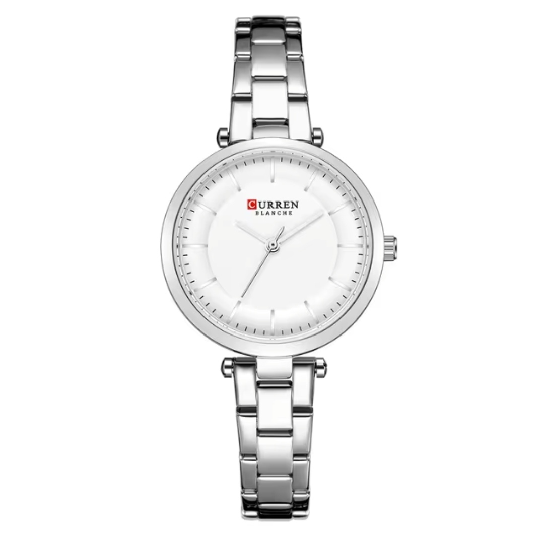 Curren 8321&9054 Couple Chain Watch- White Dial- Silver Bezel- Silver Chain- TF Code CR129CM&CR289CF_img_5